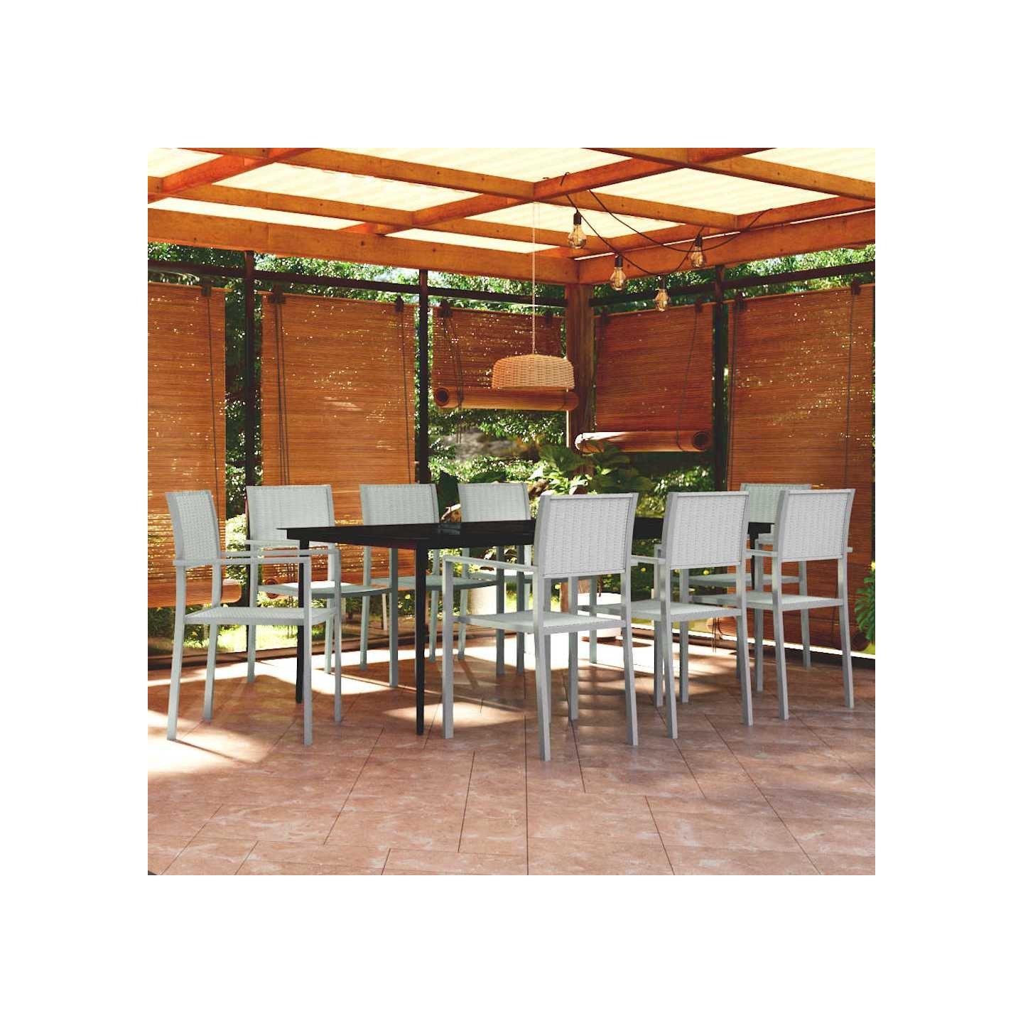 Ensemble à manger de jardin 9 pcs Blanc