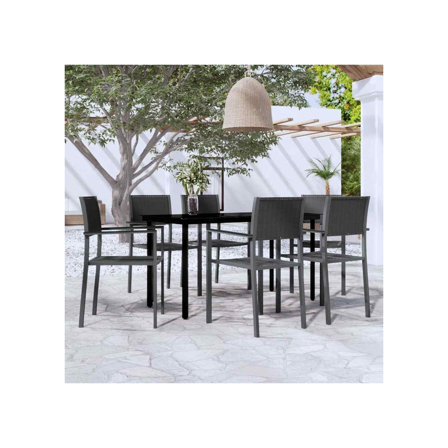 Ensemble à manger de jardin 7 pcs Noir