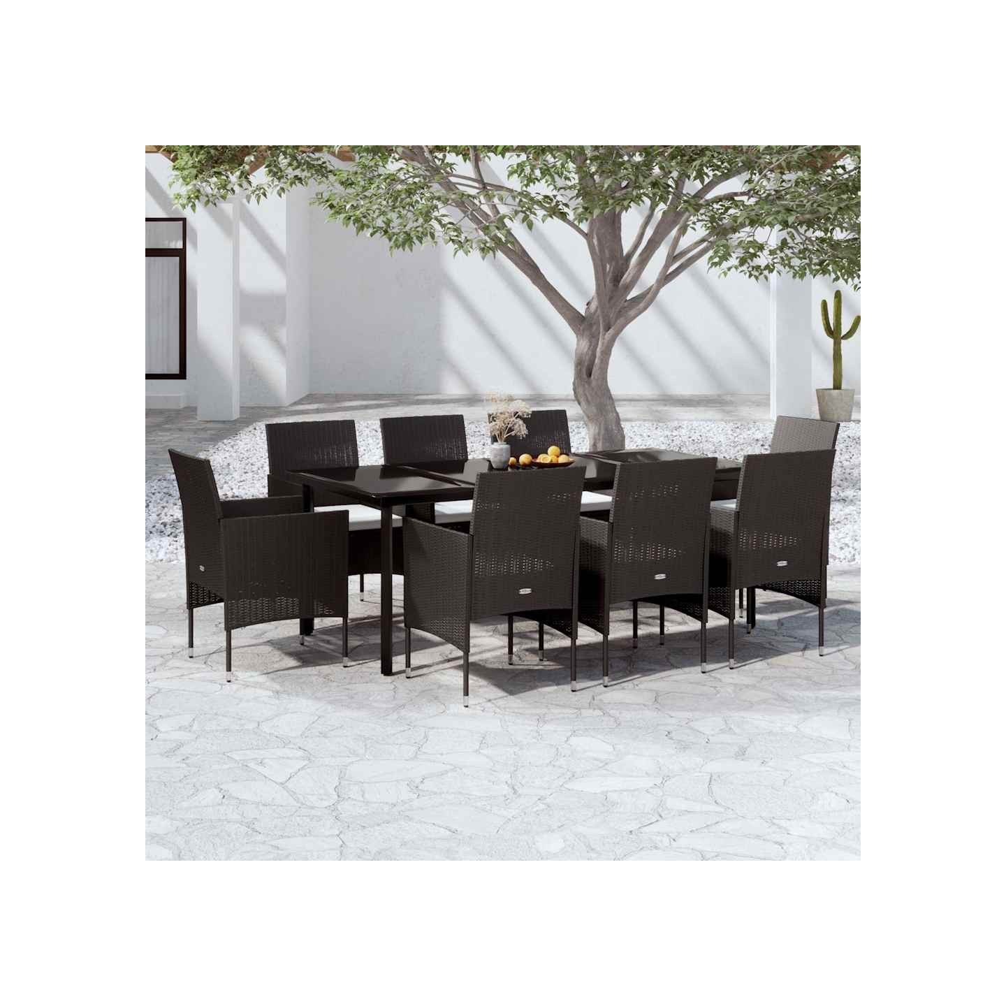 Ensemble à manger de jardin avec coussins 9 pcs noir