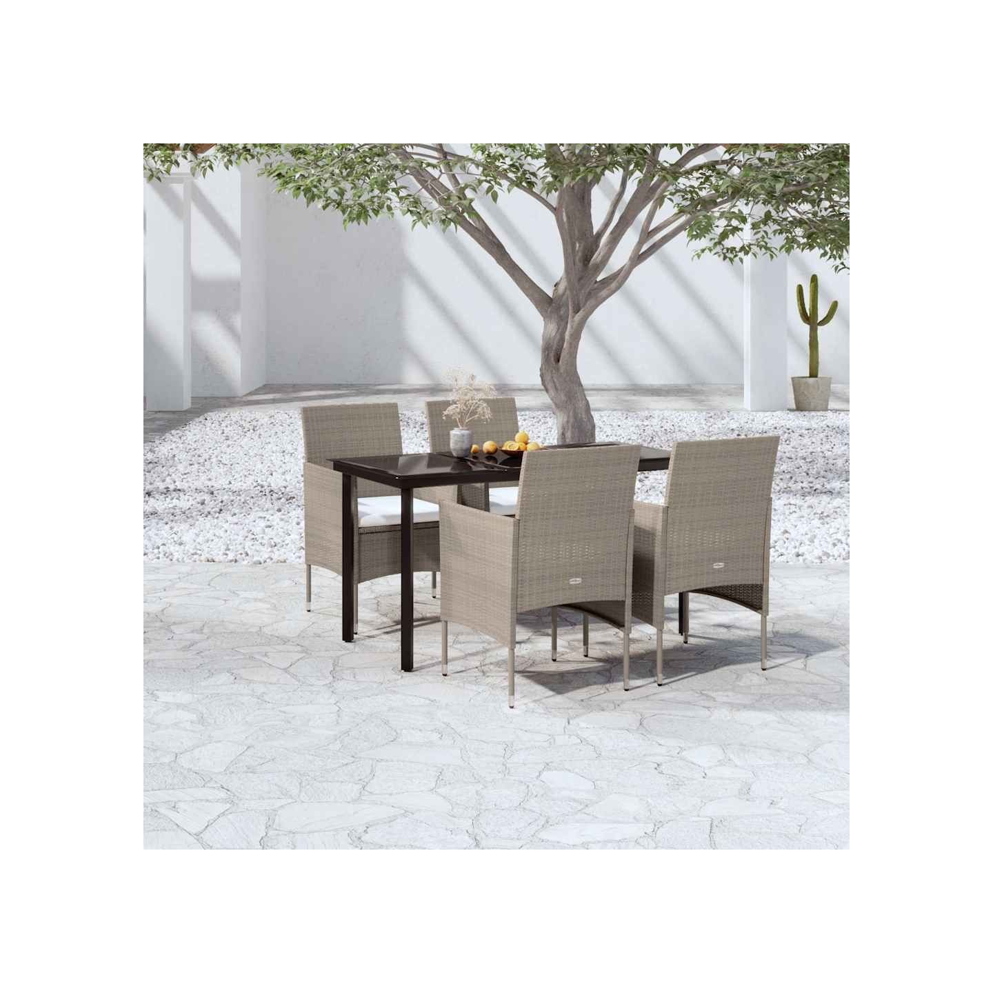 Ensemble à manger de jardin coussins 5 pcs Beige/noir