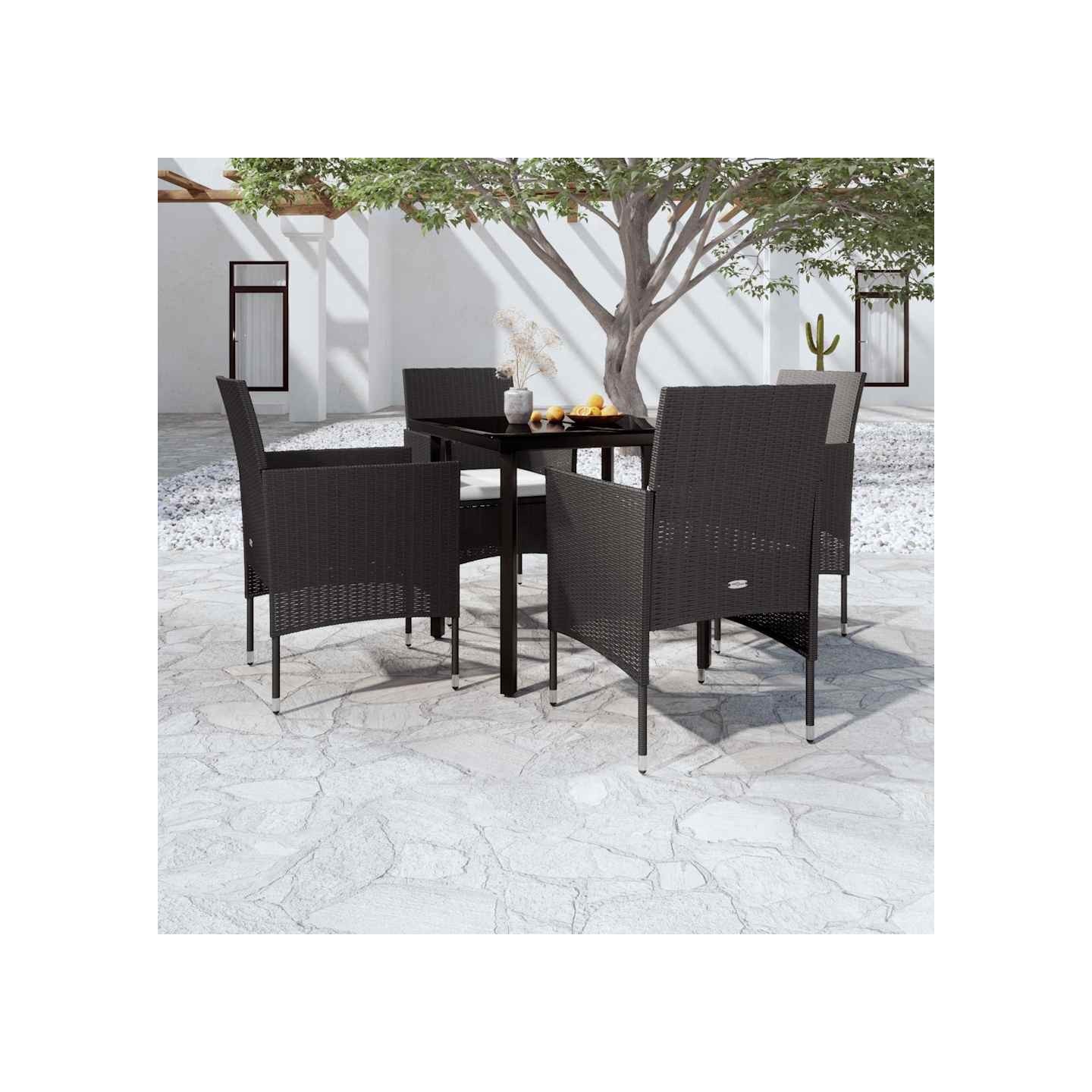 Ensemble à manger de jardin avec coussins 5 pcs Noir