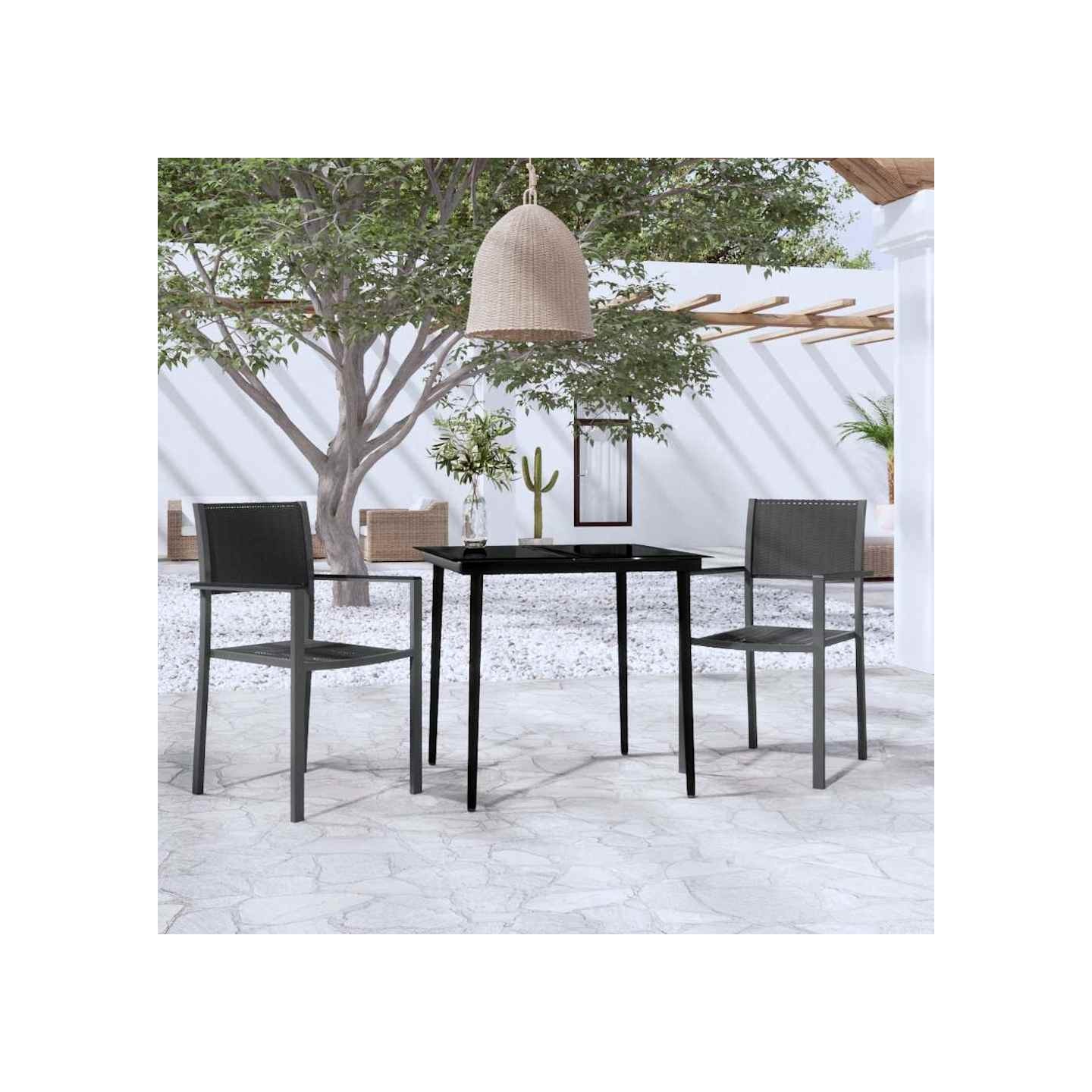 Ensemble à manger de jardin 3 pcs Noir