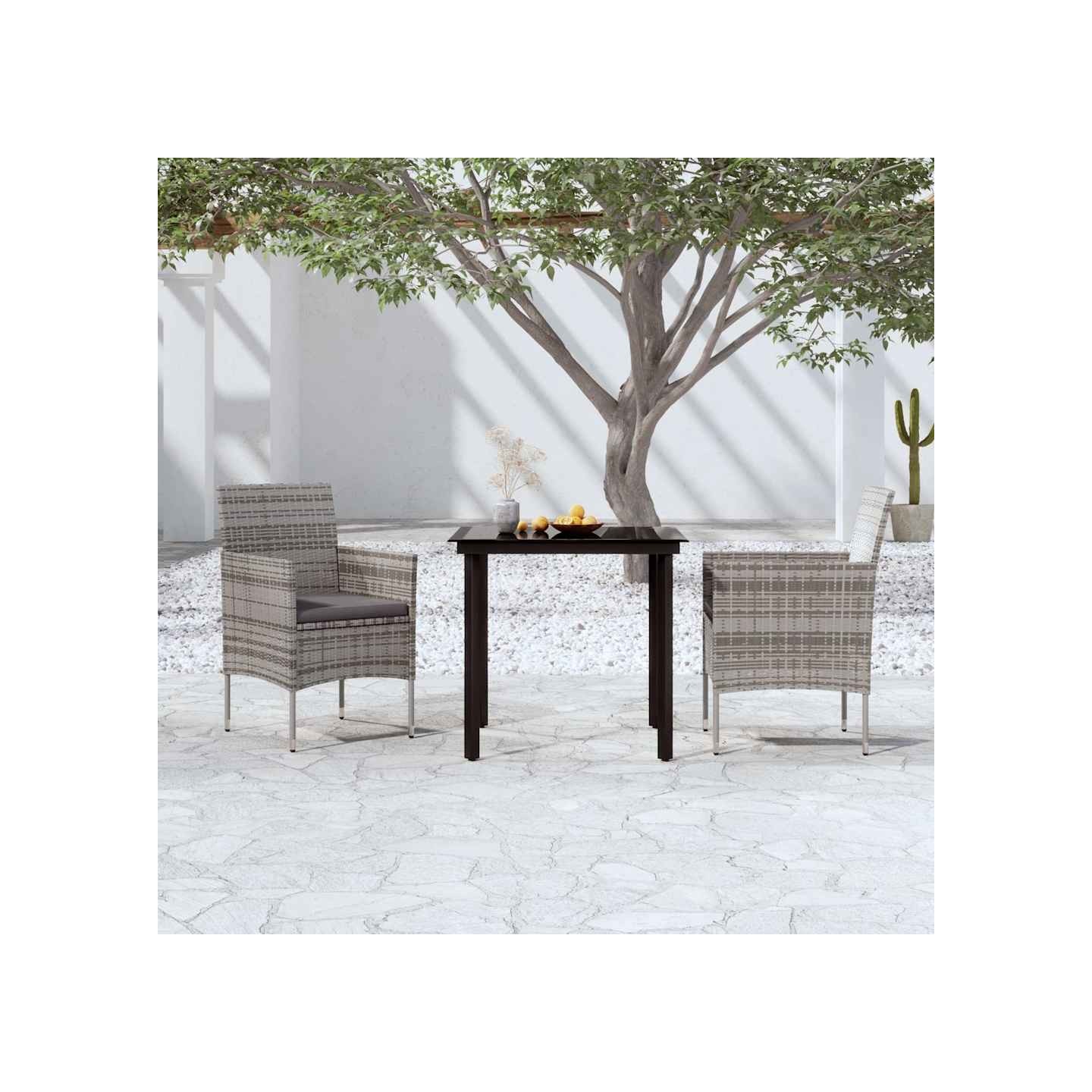 Ensemble à manger de jardin et coussins 3 pcs Gris et noir