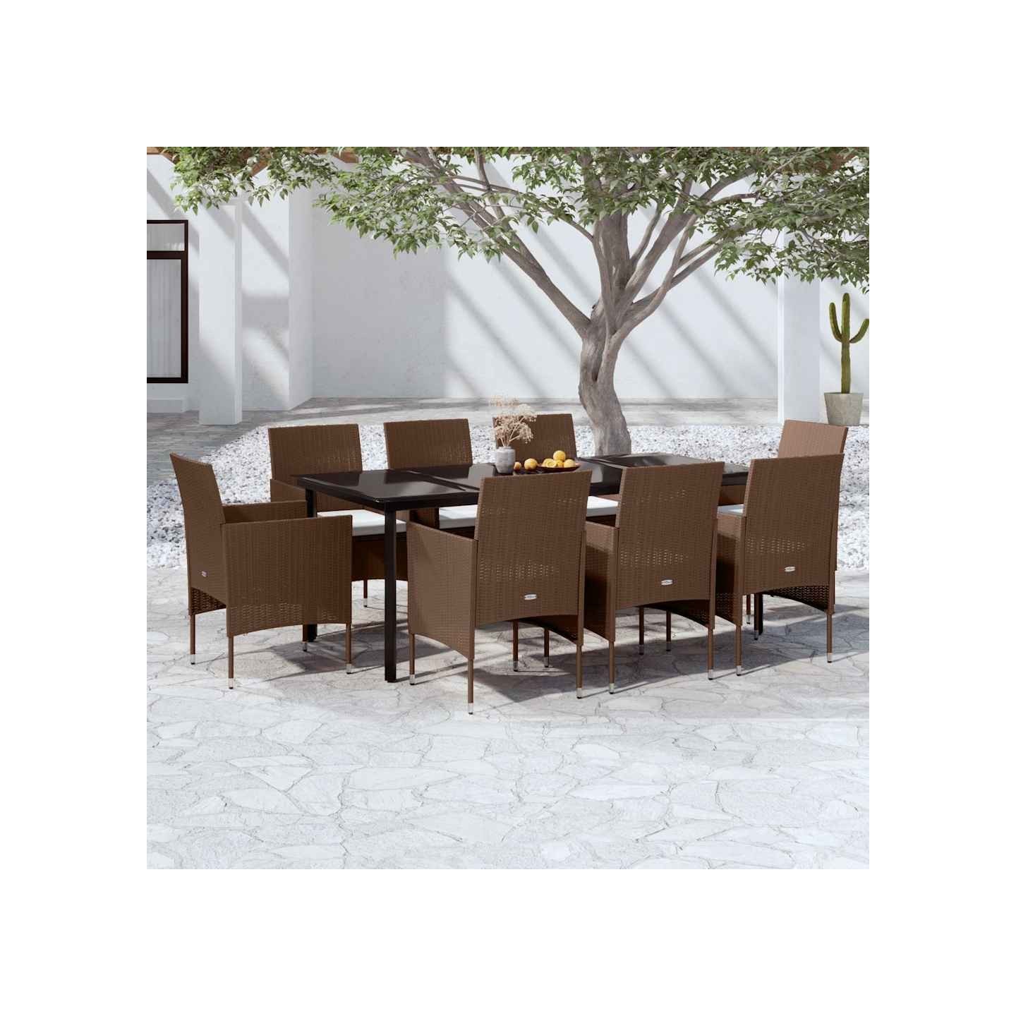 Ensemble à manger de jardin coussins 9 pcs Marron/noir