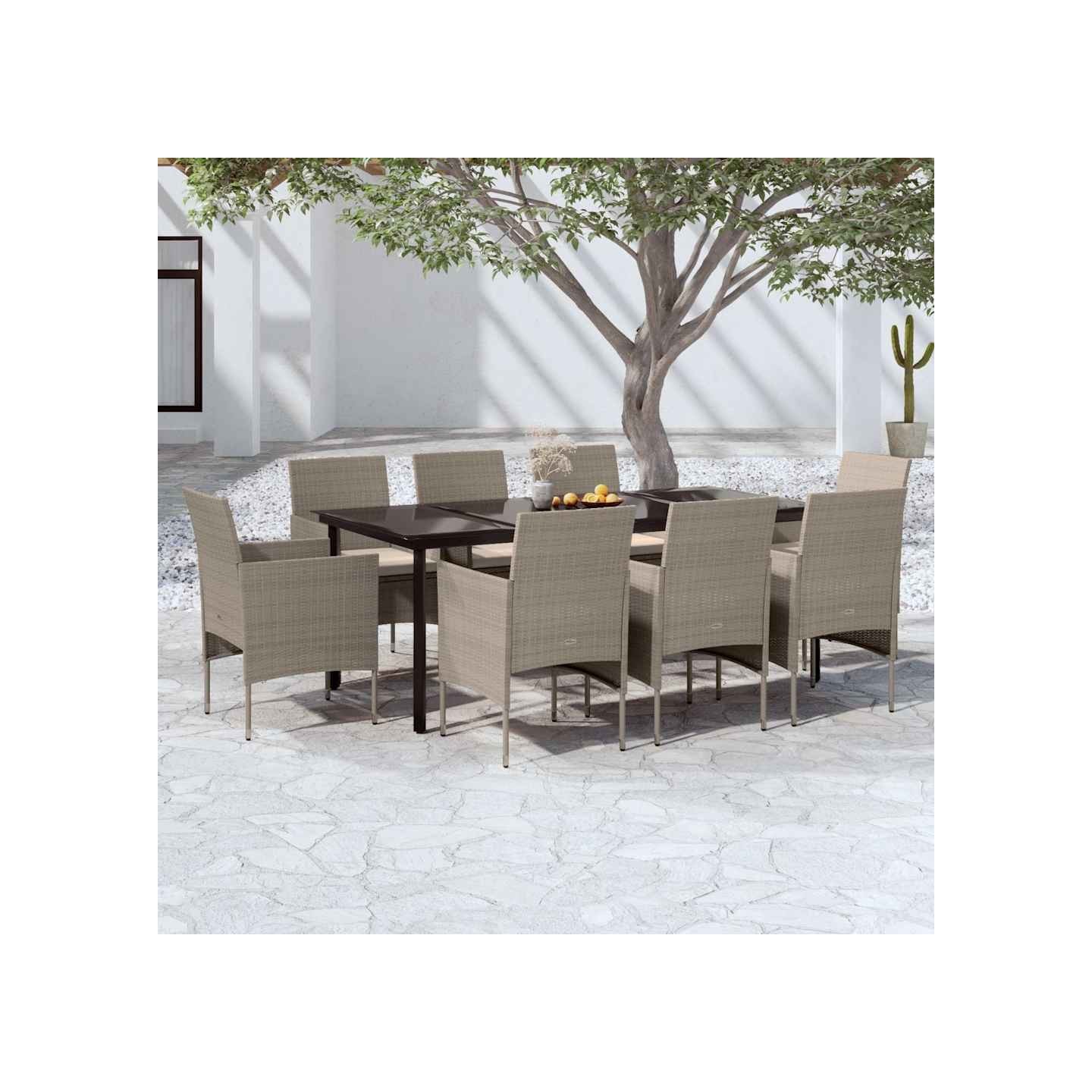 Ensemble à manger de jardin coussins 9 pcs Beige/noir