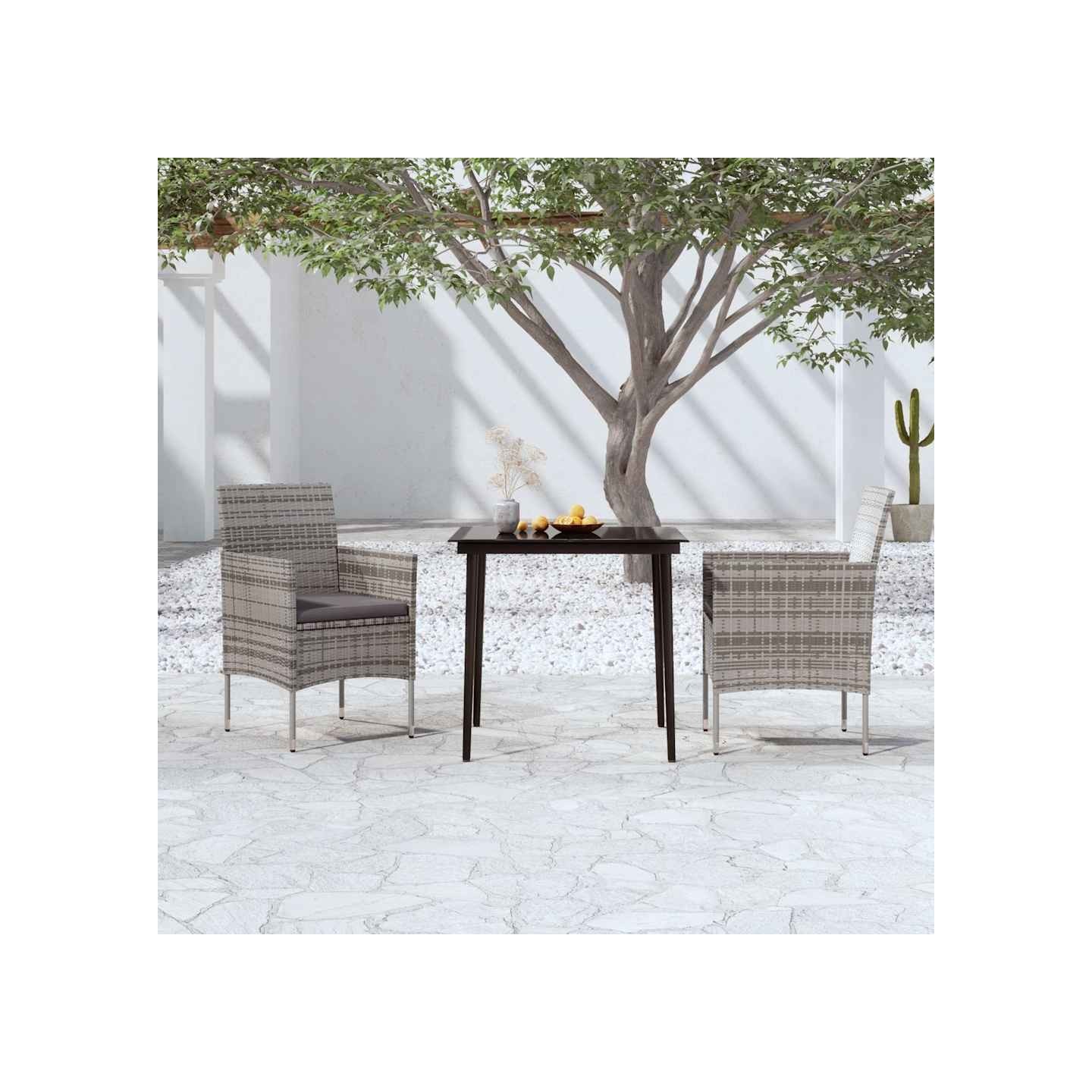 Ensemble à manger de jardin et coussins 3 pcs Gris et noir