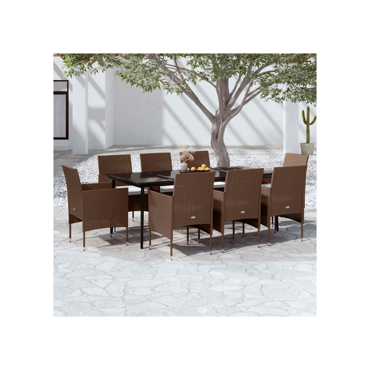 Ensemble à manger de jardin coussins 9 pcs Marron/noir