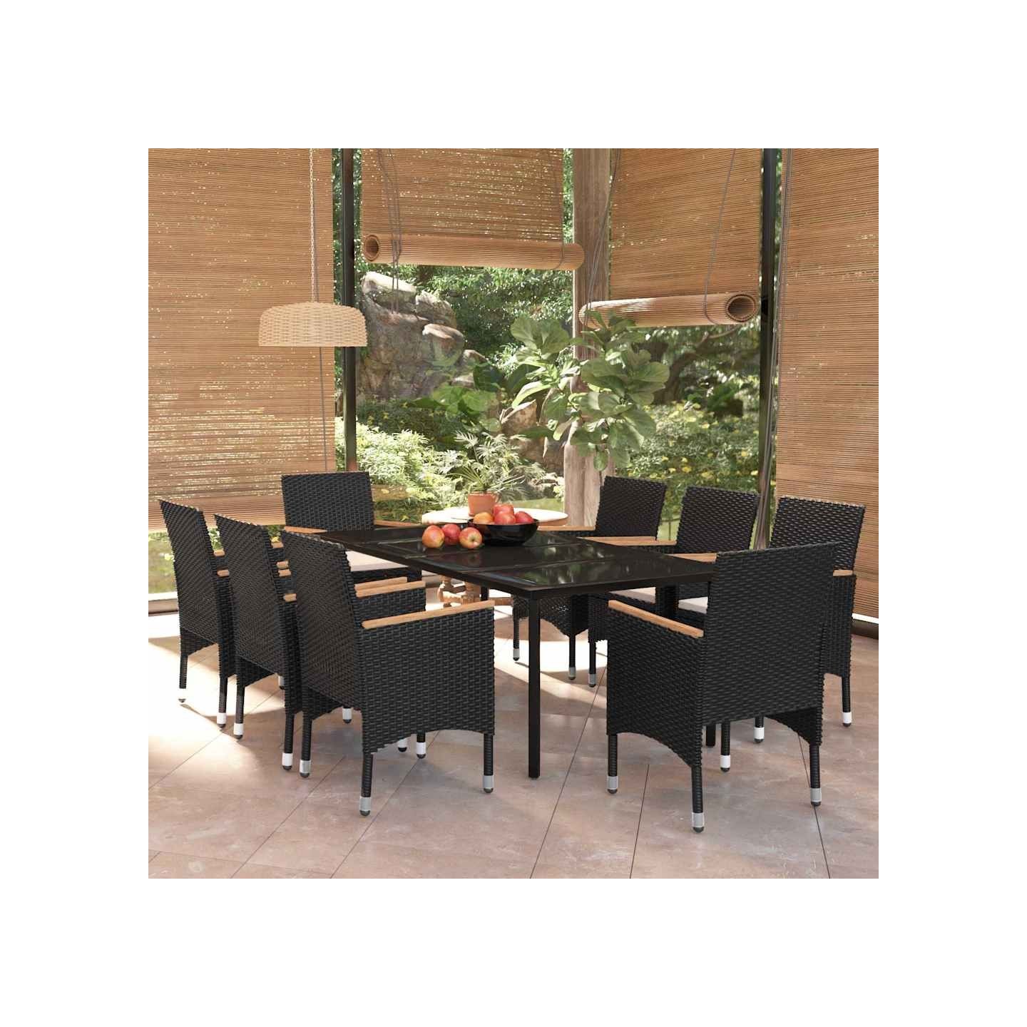 Ensemble à manger de jardin avec coussins 9 pcs noir