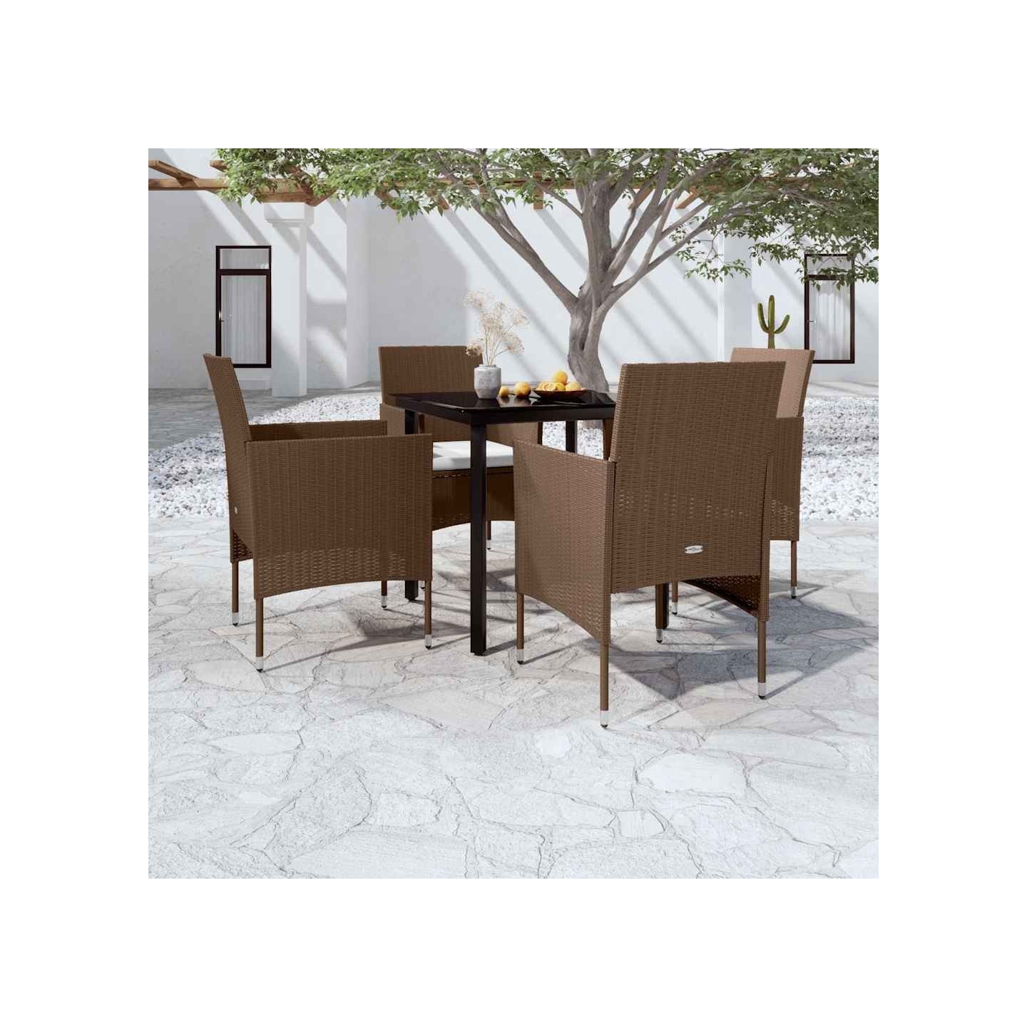 Ensemble à manger de jardin coussins 5 pcs Marron/noir