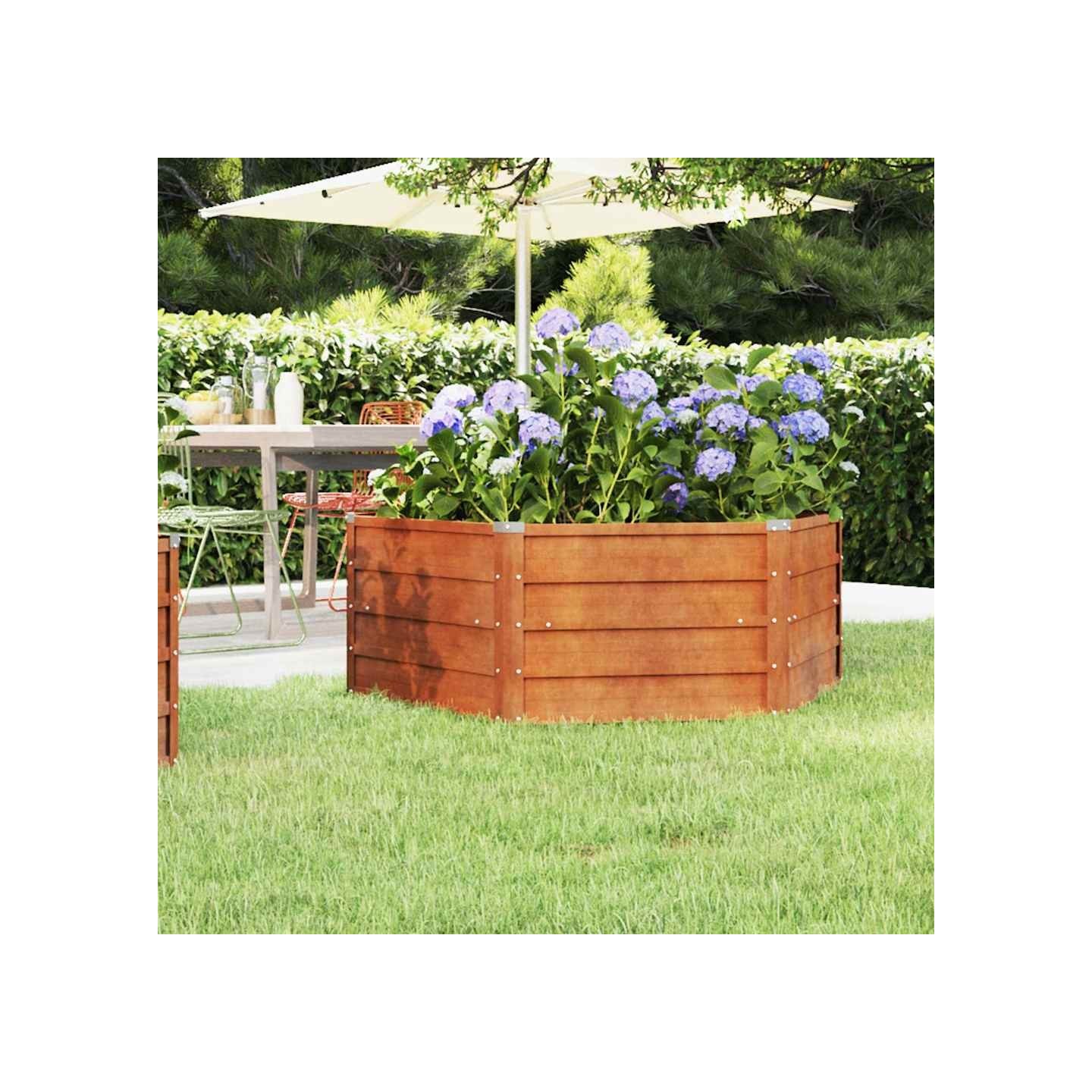 Lit surélevé de jardin rouillé 129x129x45 cm acier corten
