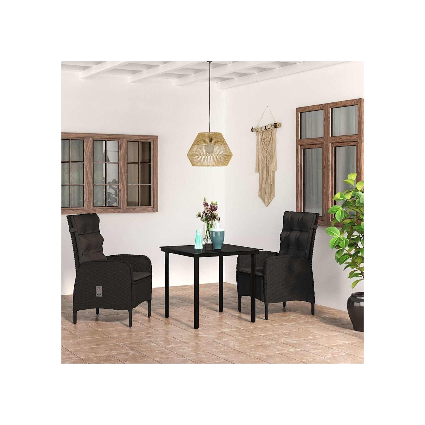Ensemble à manger de jardin avec coussins 3 pcs noir