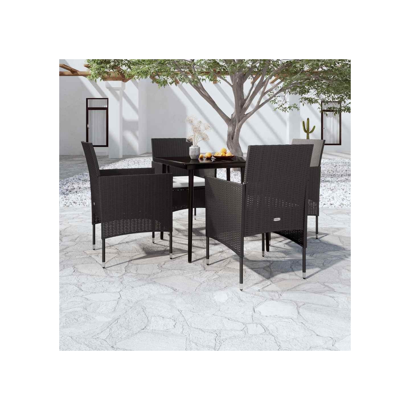 Ensemble à manger de jardin avec coussins 5 pcs Noir
