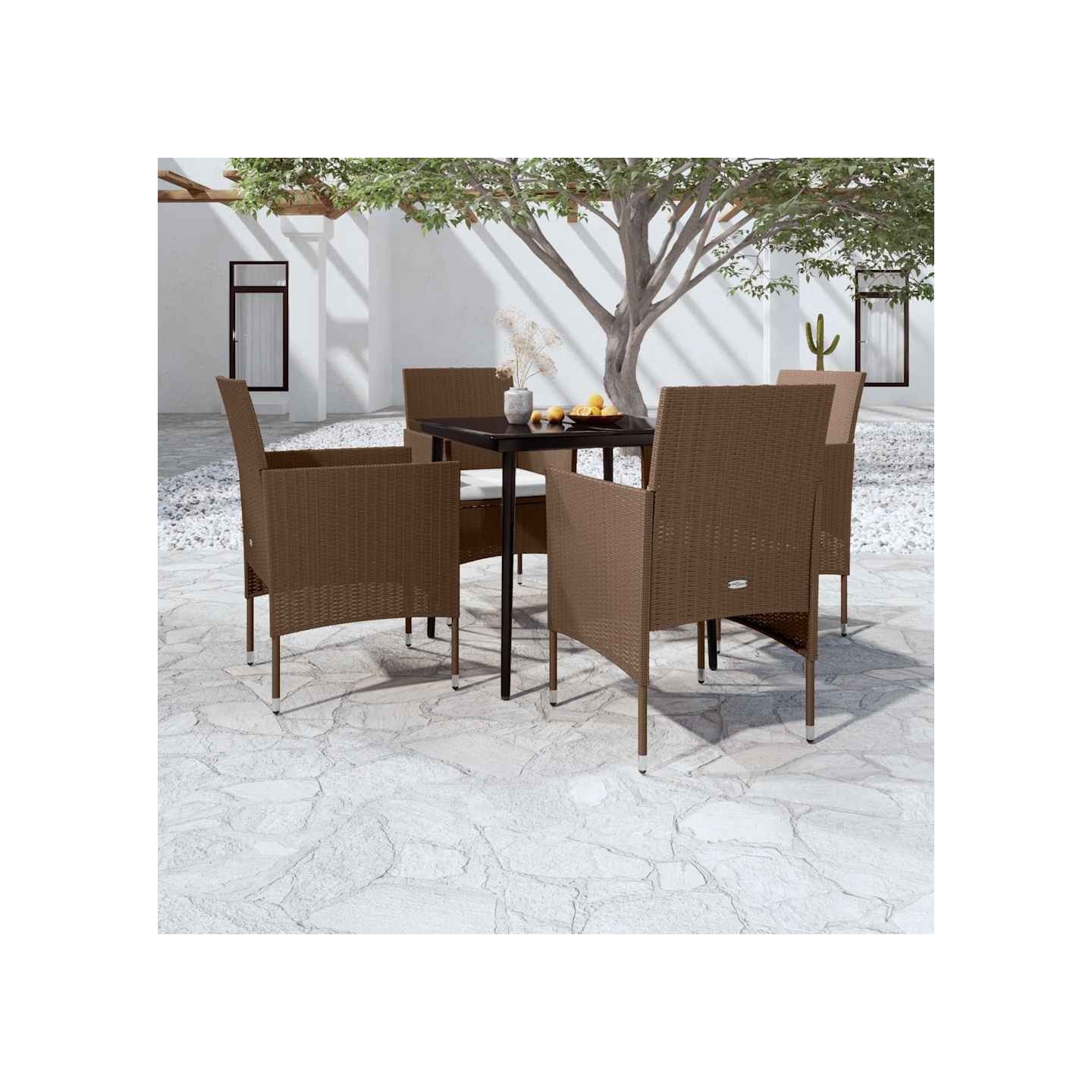 Ensemble à manger de jardin coussins 5 pcs Marron/noir