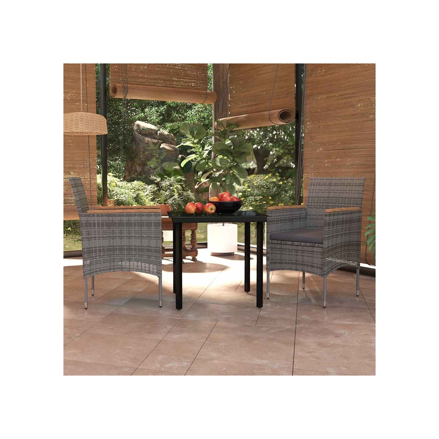 Ensemble à manger de jardin et coussins 3 pcs Gris et noir