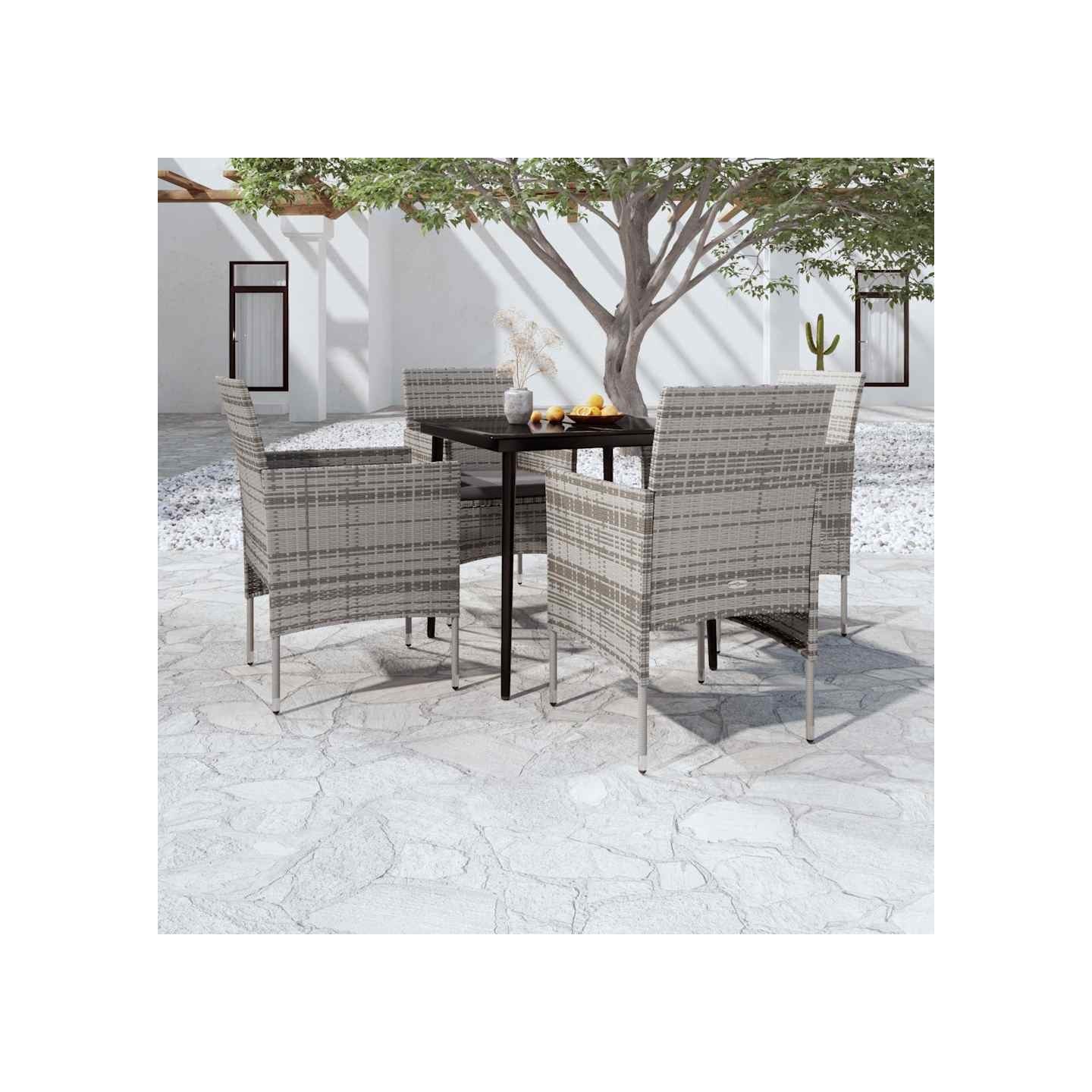 Ensemble à manger de jardin et coussins 5pcs Gris/noir