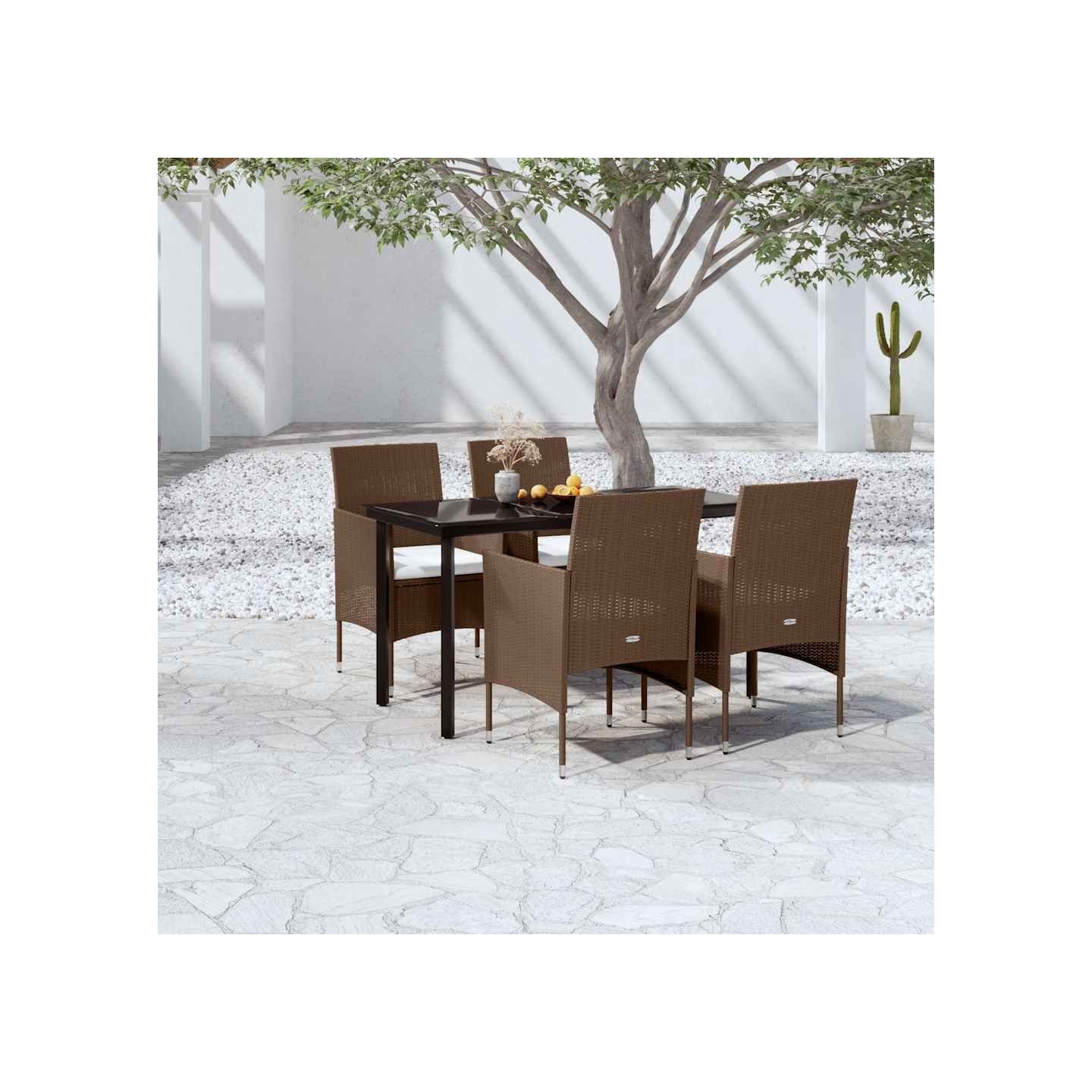 Ensemble à manger de jardin coussins 5 pcs Marron/noir