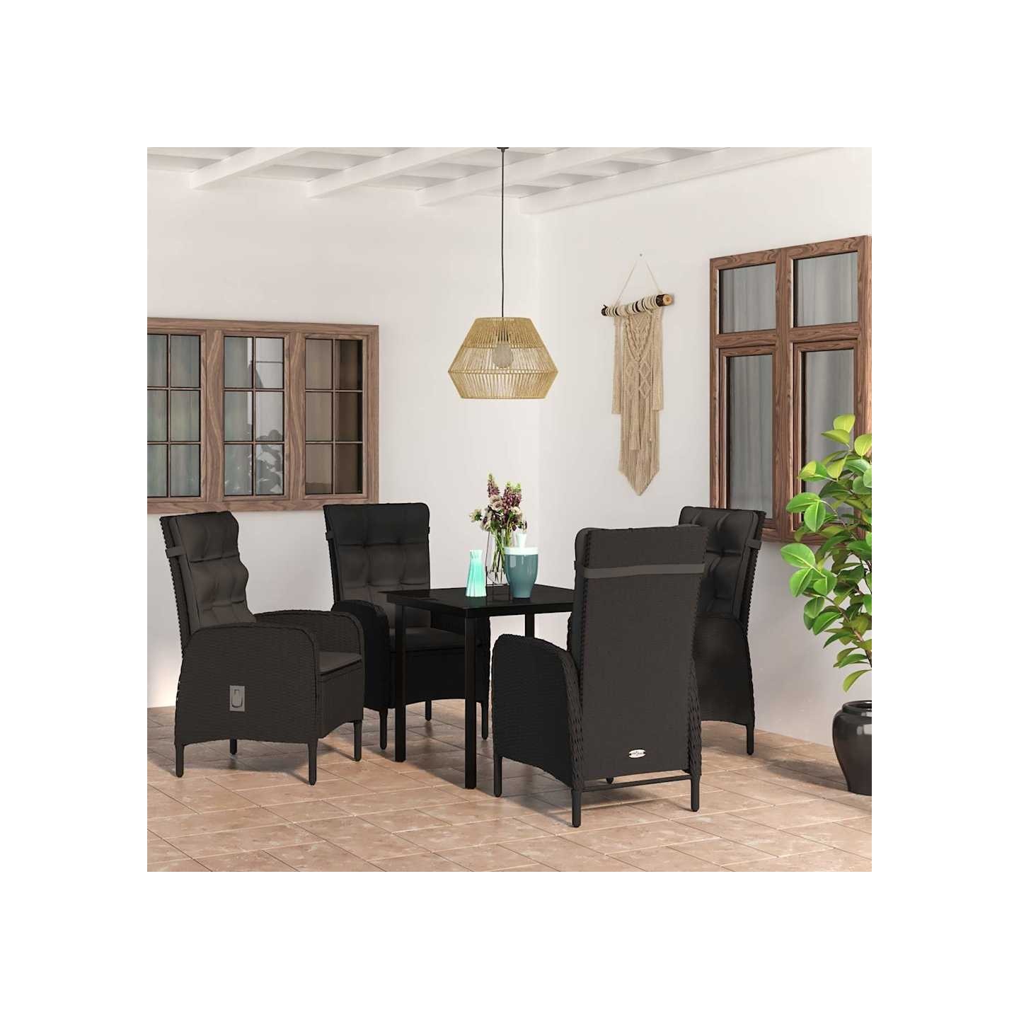 Ensemble à manger de jardin avec coussins 5 pcs Noir