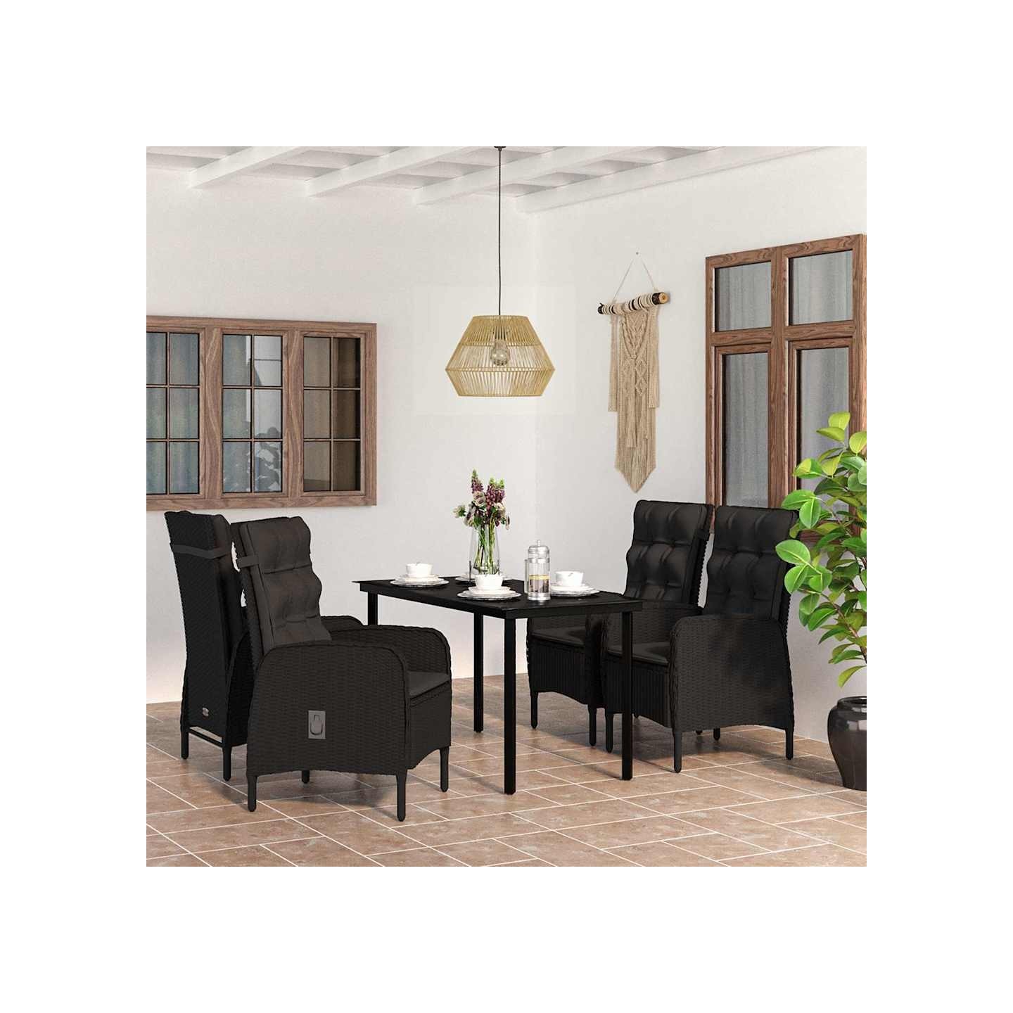 Ensemble à manger de jardin avec coussins 5 pcs Noir