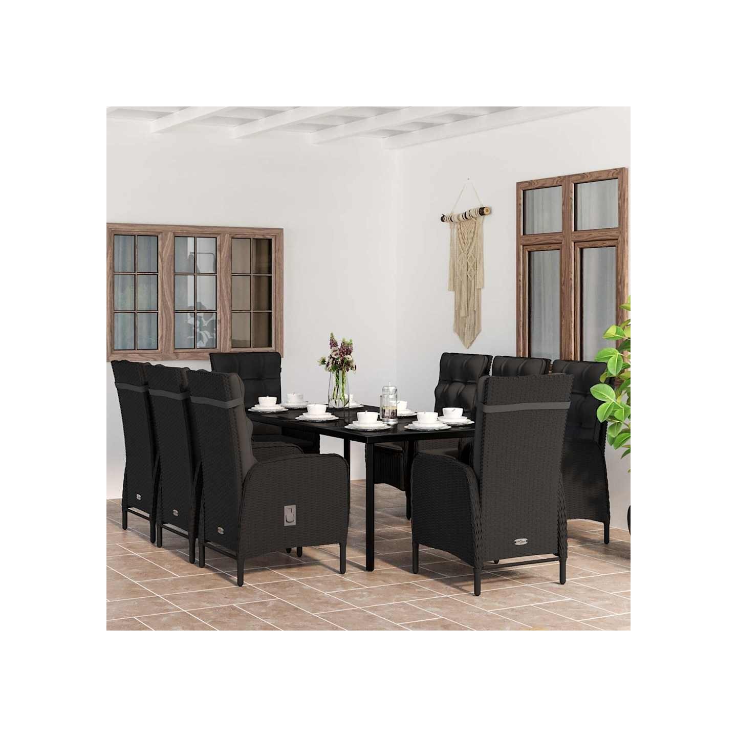 Ensemble à manger de jardin avec coussins 9 pcs noir