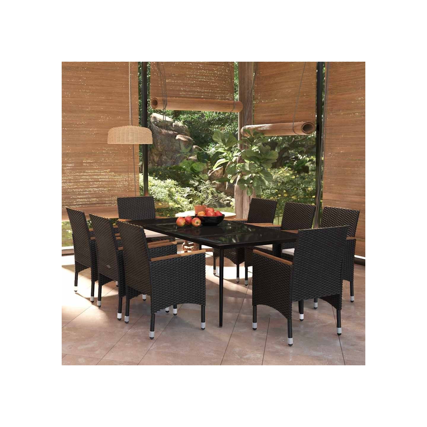 Ensemble à manger de jardin avec coussins 9 pcs noir