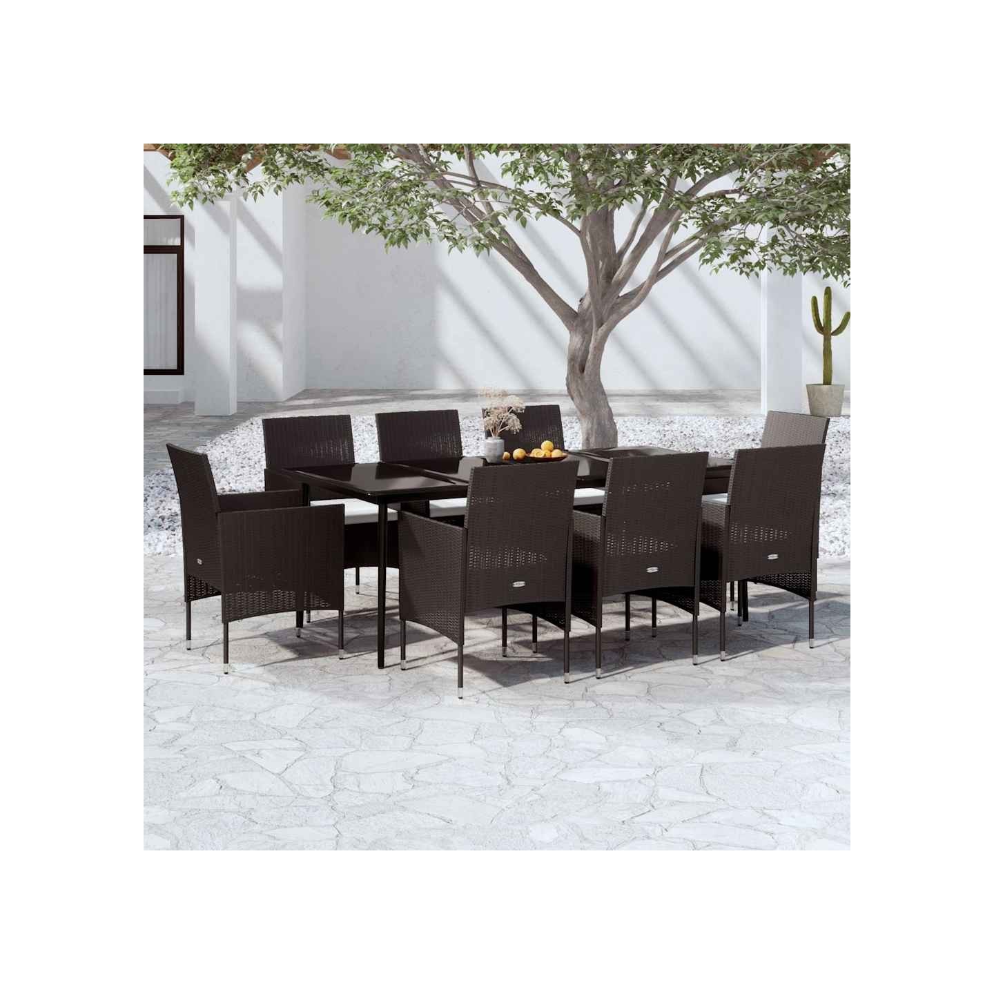 Ensemble à manger de jardin avec coussins 9 pcs noir