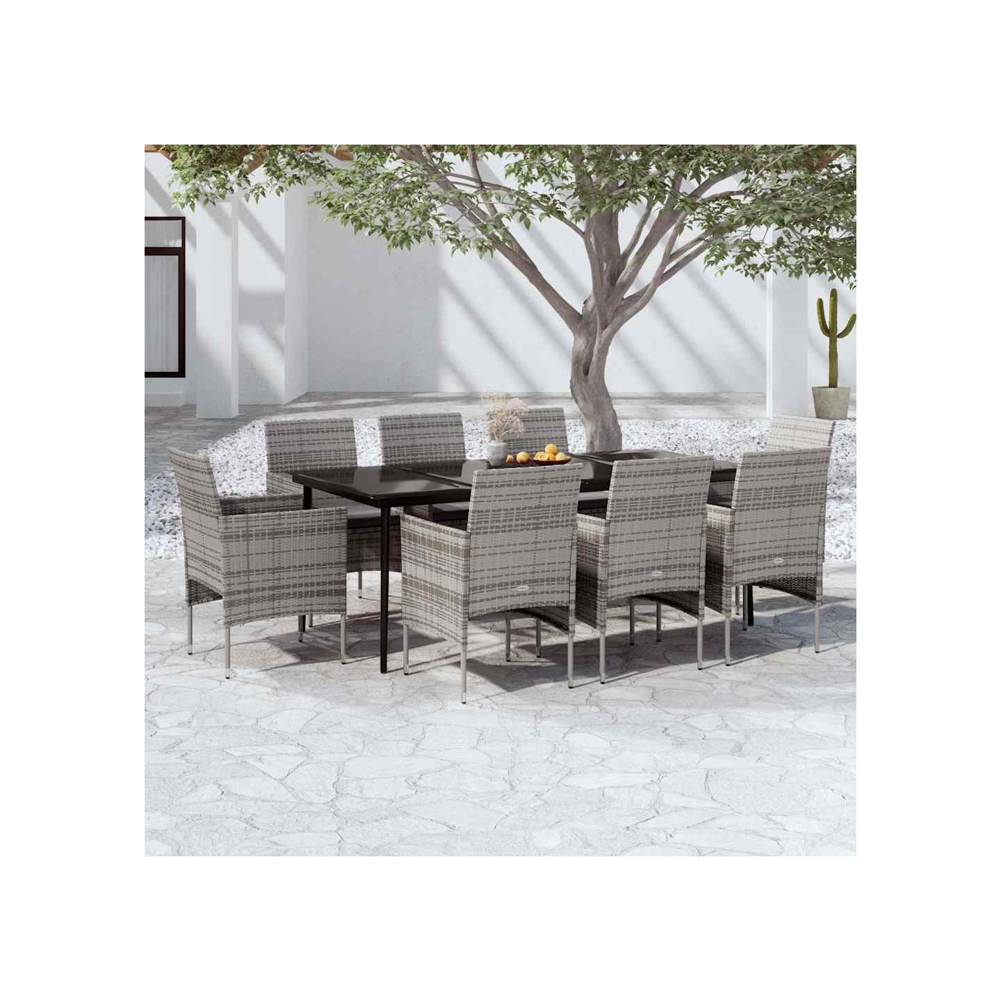 Ensemble à manger de jardin et coussins 9pcs Gris/noir