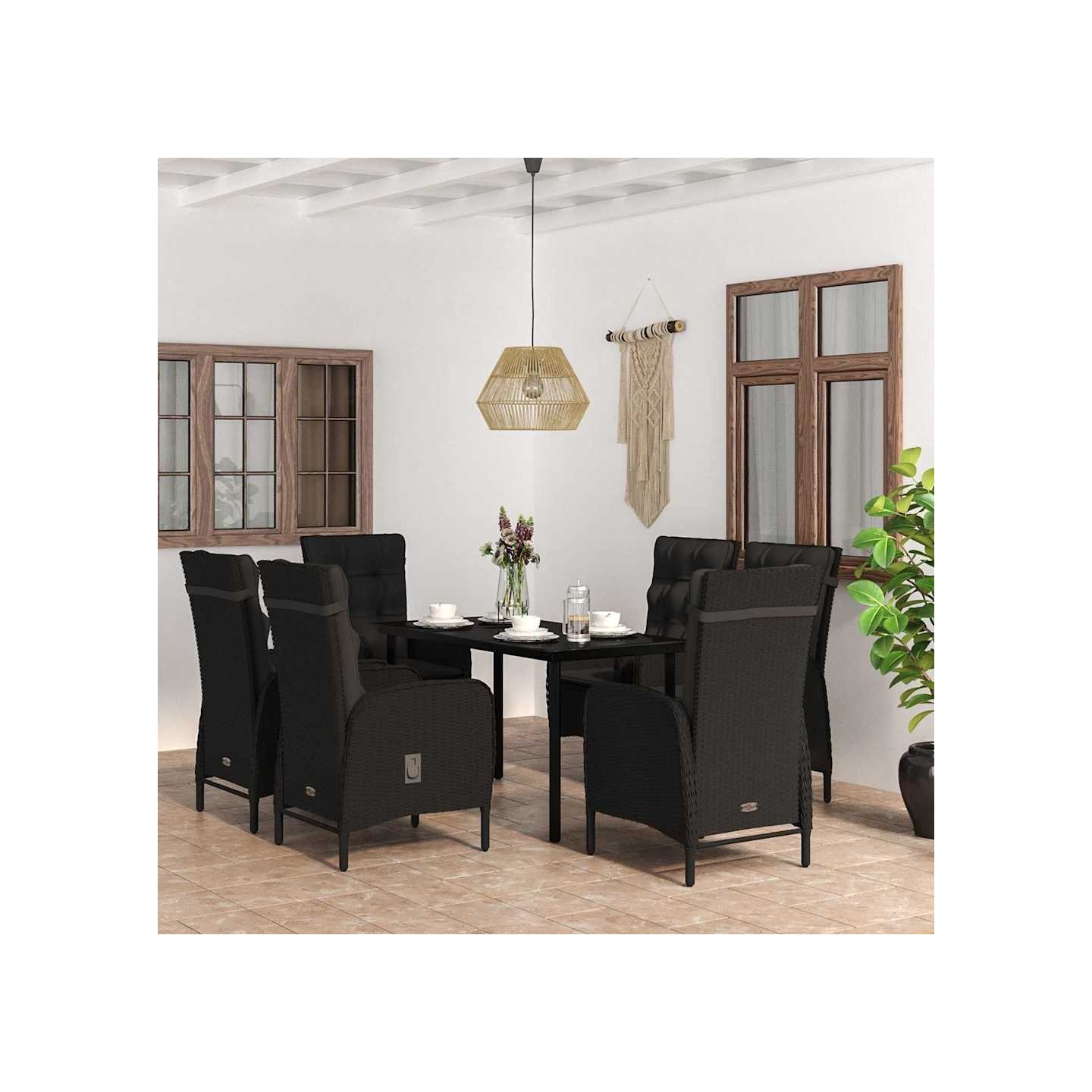Ensemble à manger de jardin avec coussins 7 pcs Noir