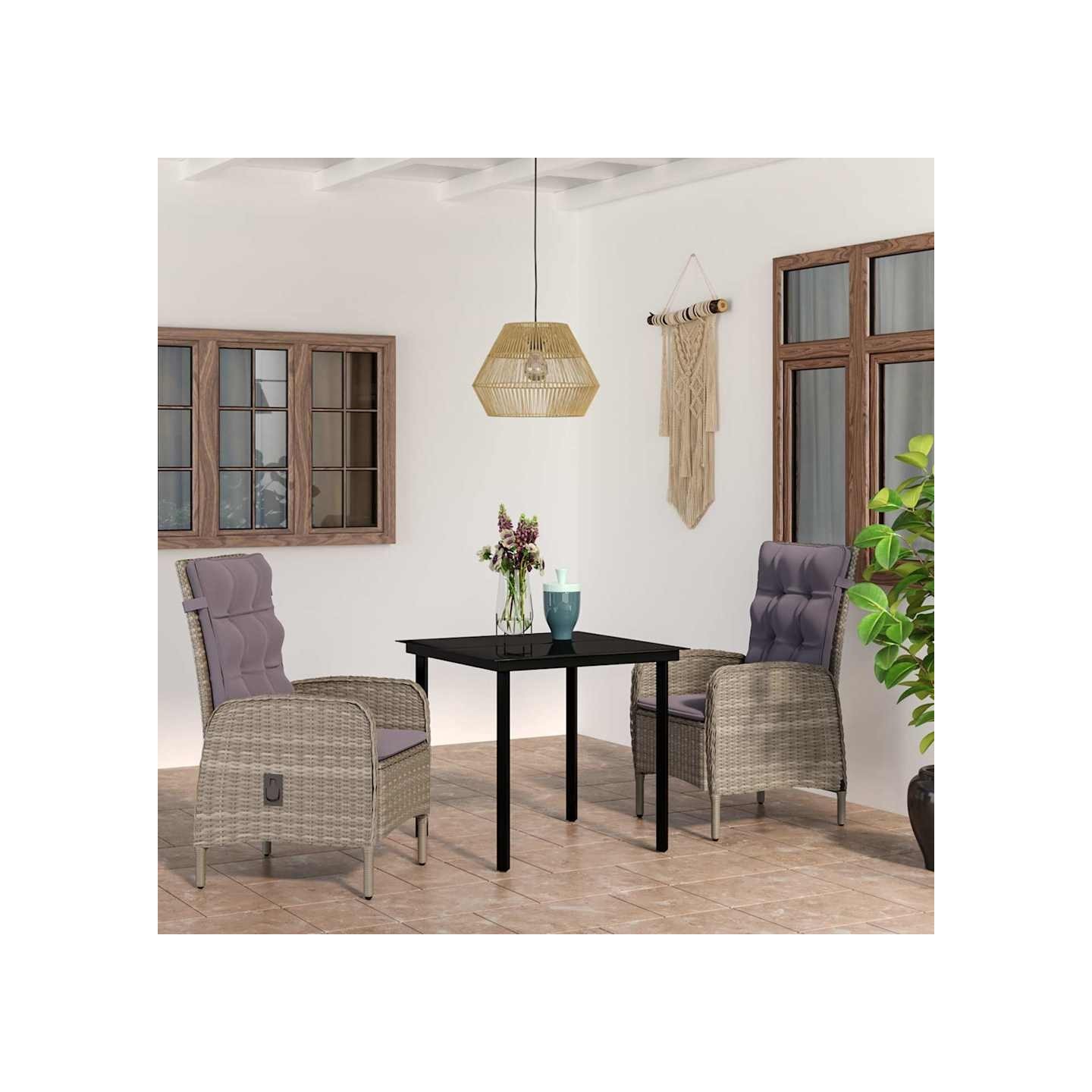 Ensemble à manger de jardin et coussins 3 pcs Gris et noir