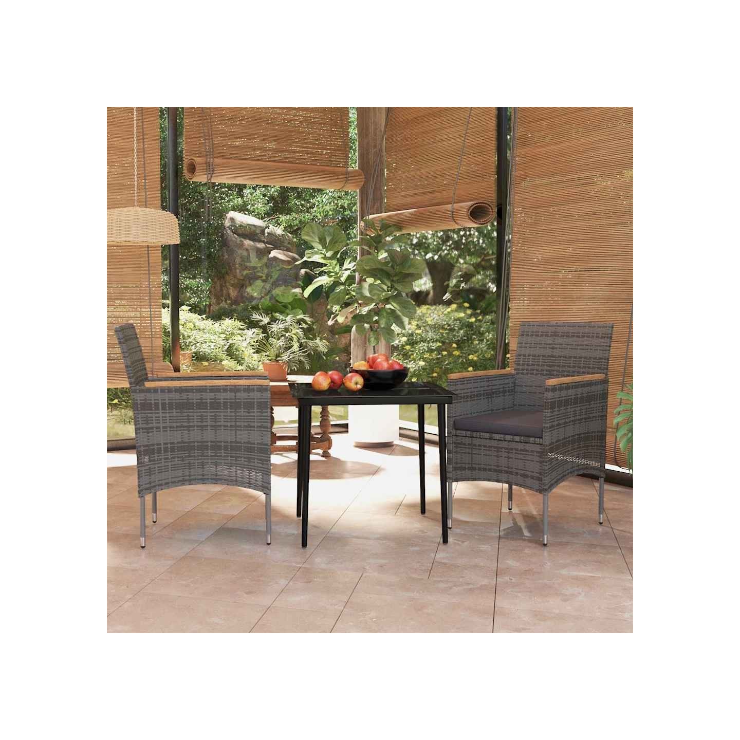 Ensemble à manger de jardin et coussins 3 pcs Gris et noir