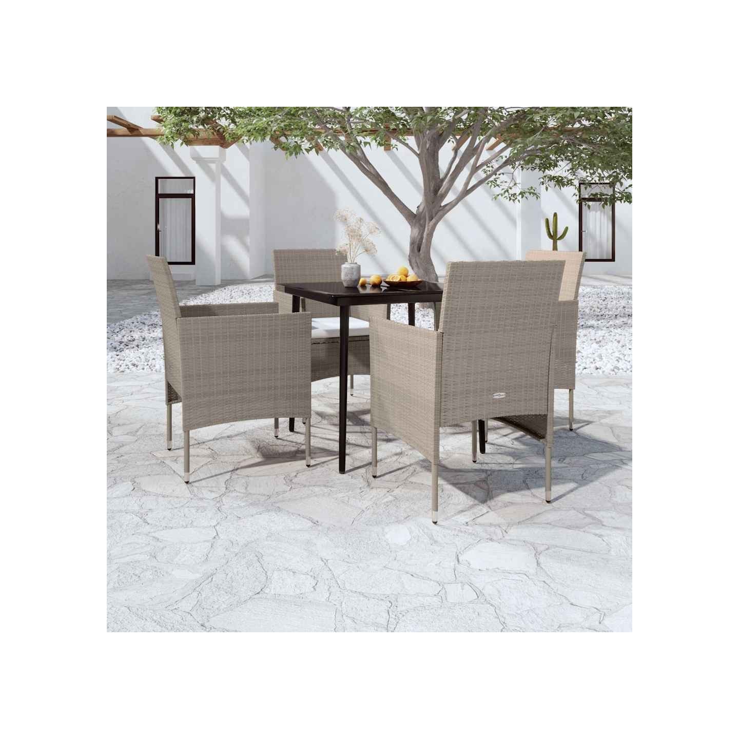 Ensemble à manger de jardin coussins 5 pcs Beige/noir