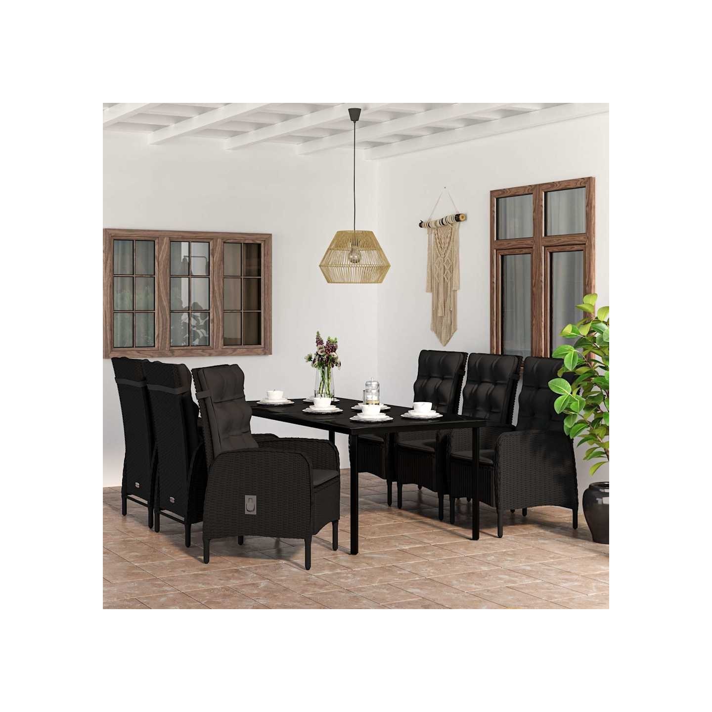 Ensemble à manger de jardin avec coussins 7 pcs Noir