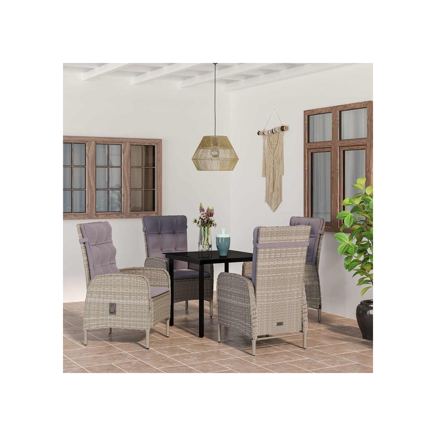 Ensemble à manger de jardin et coussins 5pcs Gris/noir