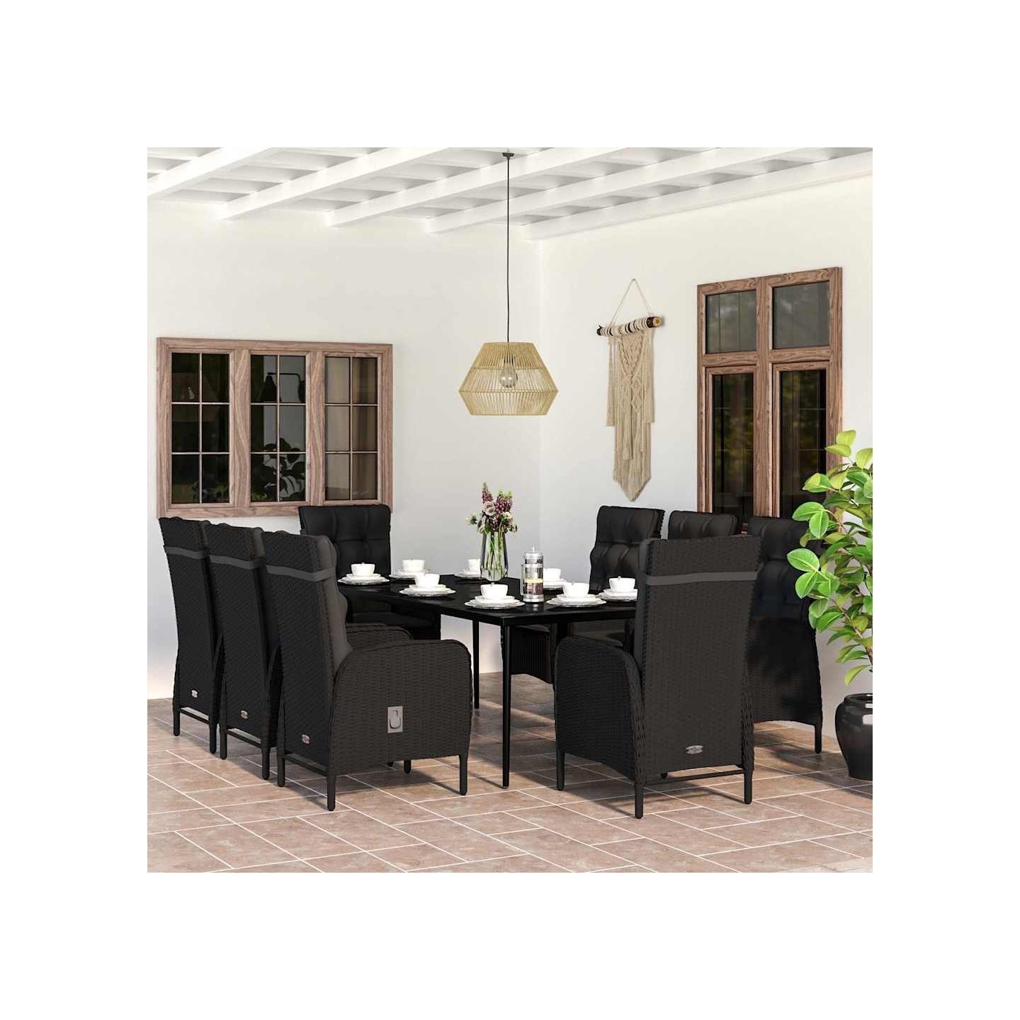 Ensemble à manger de jardin avec coussins 9 pcs noir