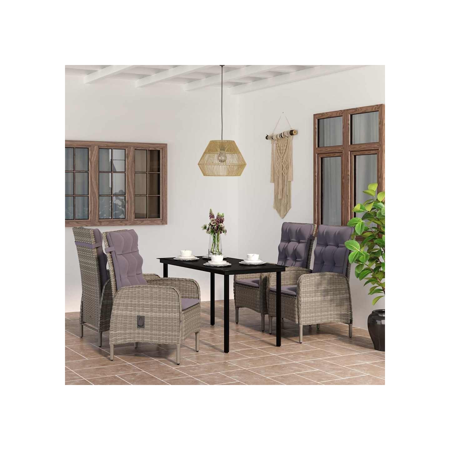 Ensemble à manger de jardin et coussins 5pcs Gris/noir