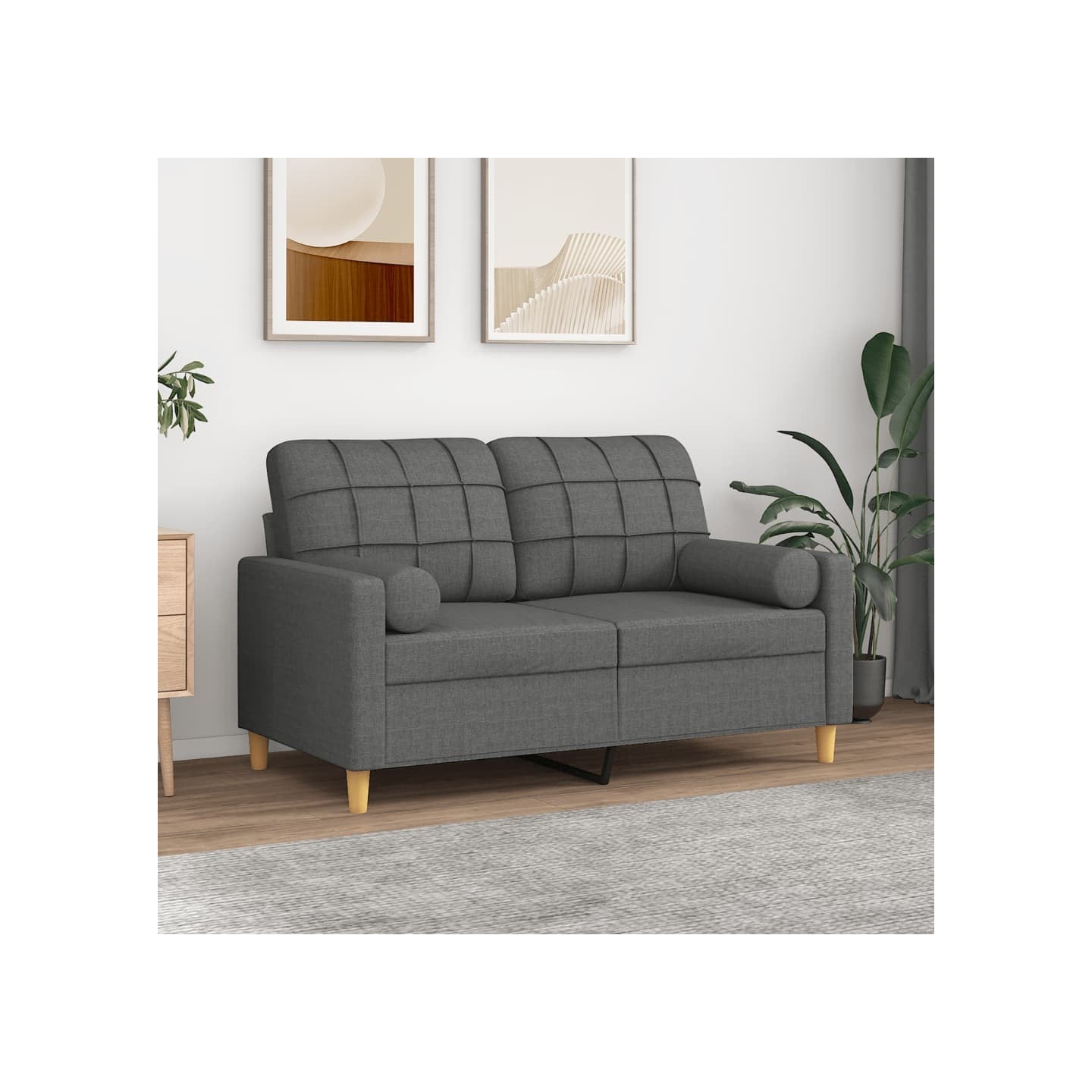 Canapé 2 places avec oreillers gris foncé 120 cm tissu