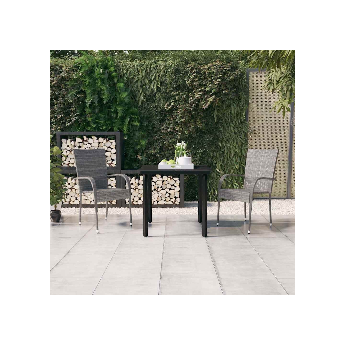 Ensemble à manger de jardin 3 pcs Gris et noir