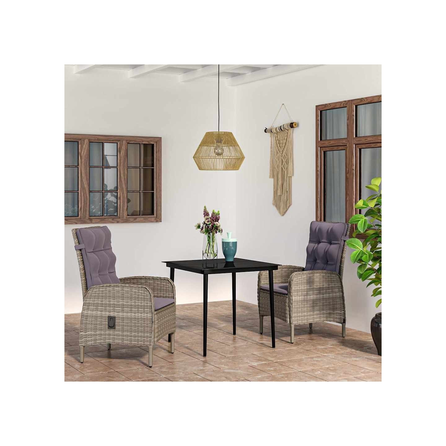Ensemble à manger de jardin et coussins 3 pcs Gris et noir