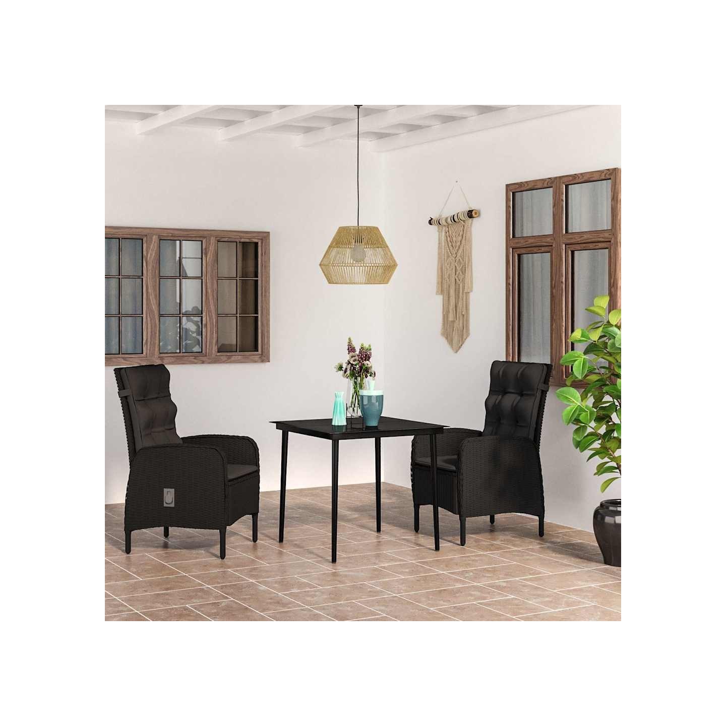 Ensemble à manger de jardin avec coussins 3 pcs noir