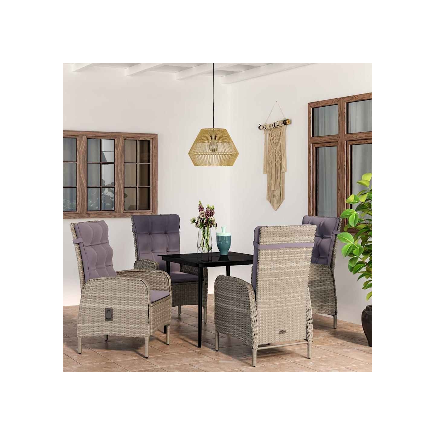 Ensemble à manger de jardin et coussins 5pcs Gris/noir