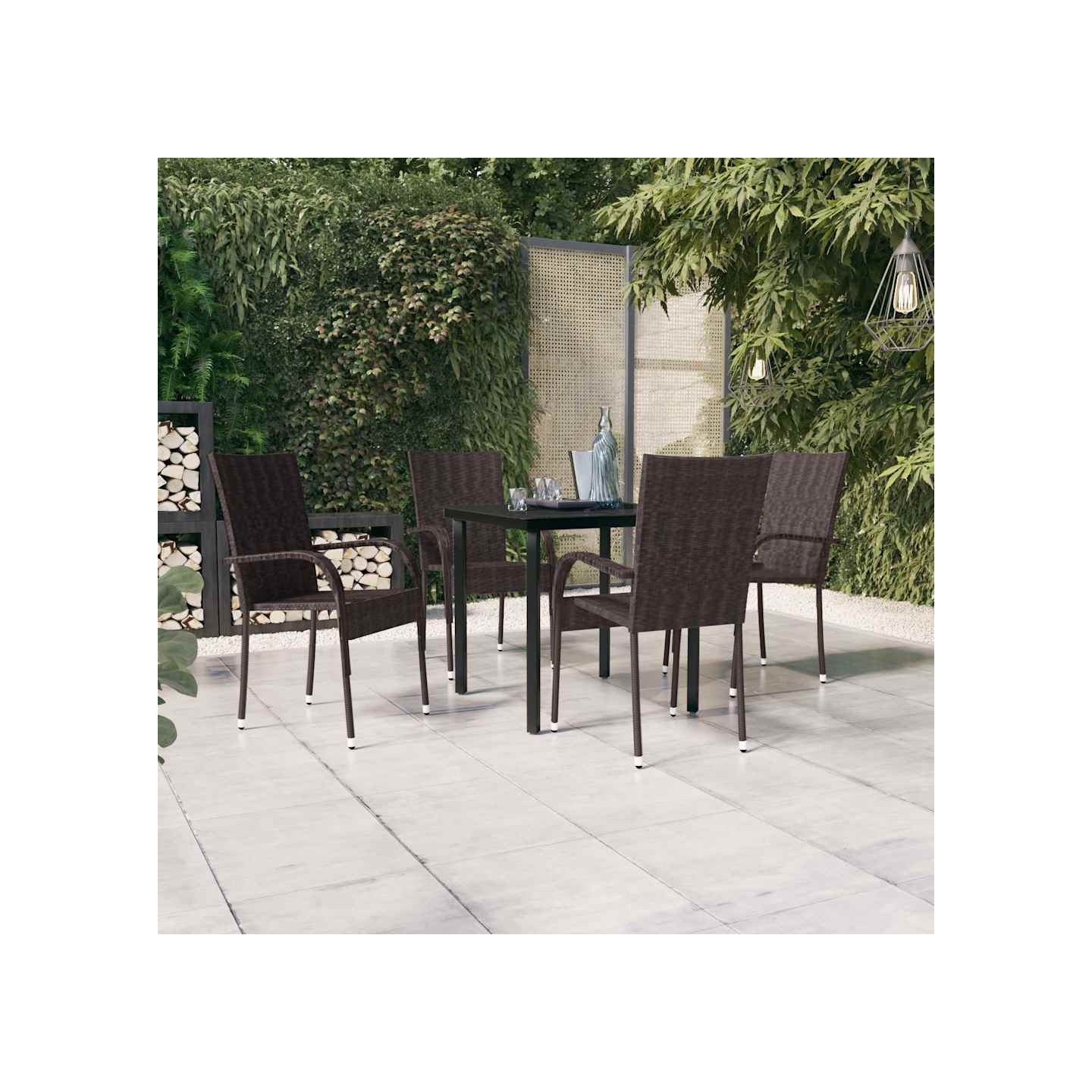 Ensemble à manger de jardin 5 pcs Marron et noir