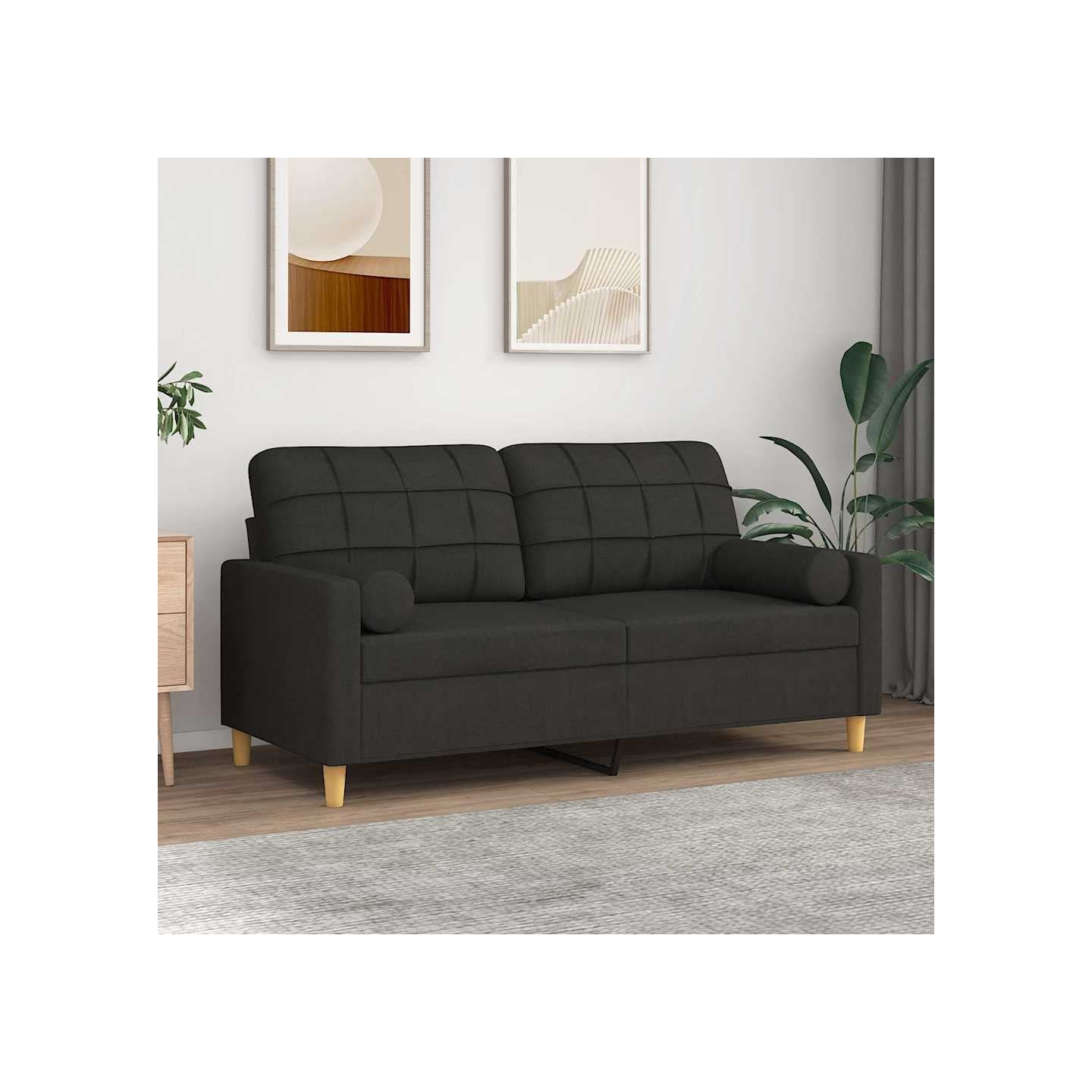 Canapé 2 places avec oreillers décoratifs noir 140 cm tissu