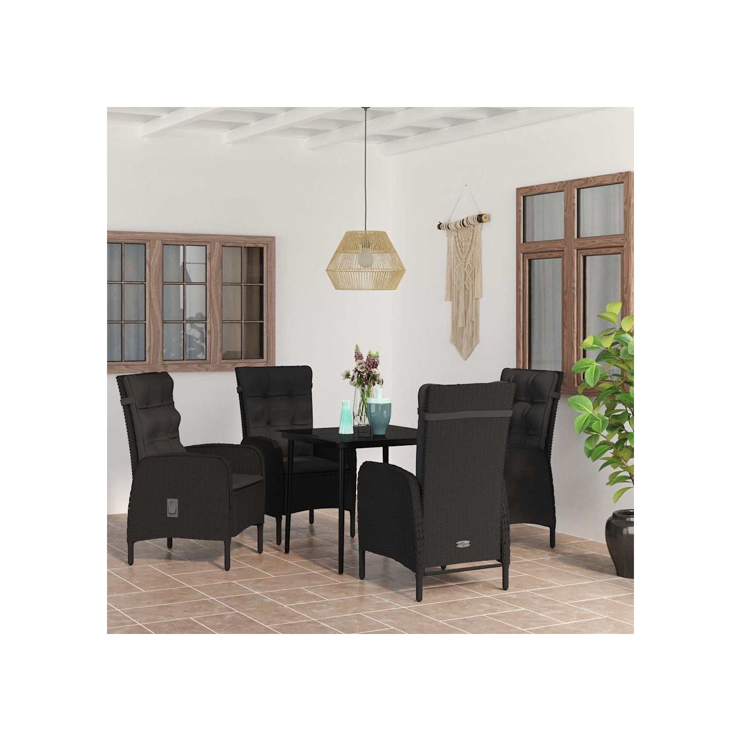 Ensemble à manger de jardin avec coussins 5 pcs Noir
