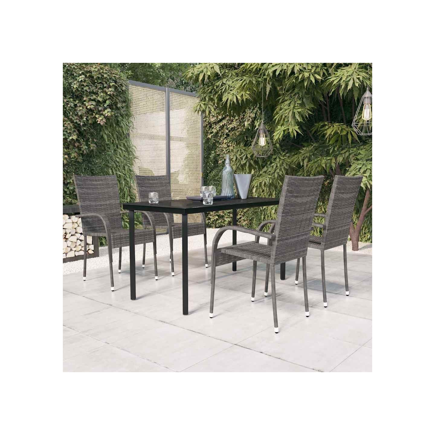 Ensemble à manger de jardin 5 pcs Gris et noir