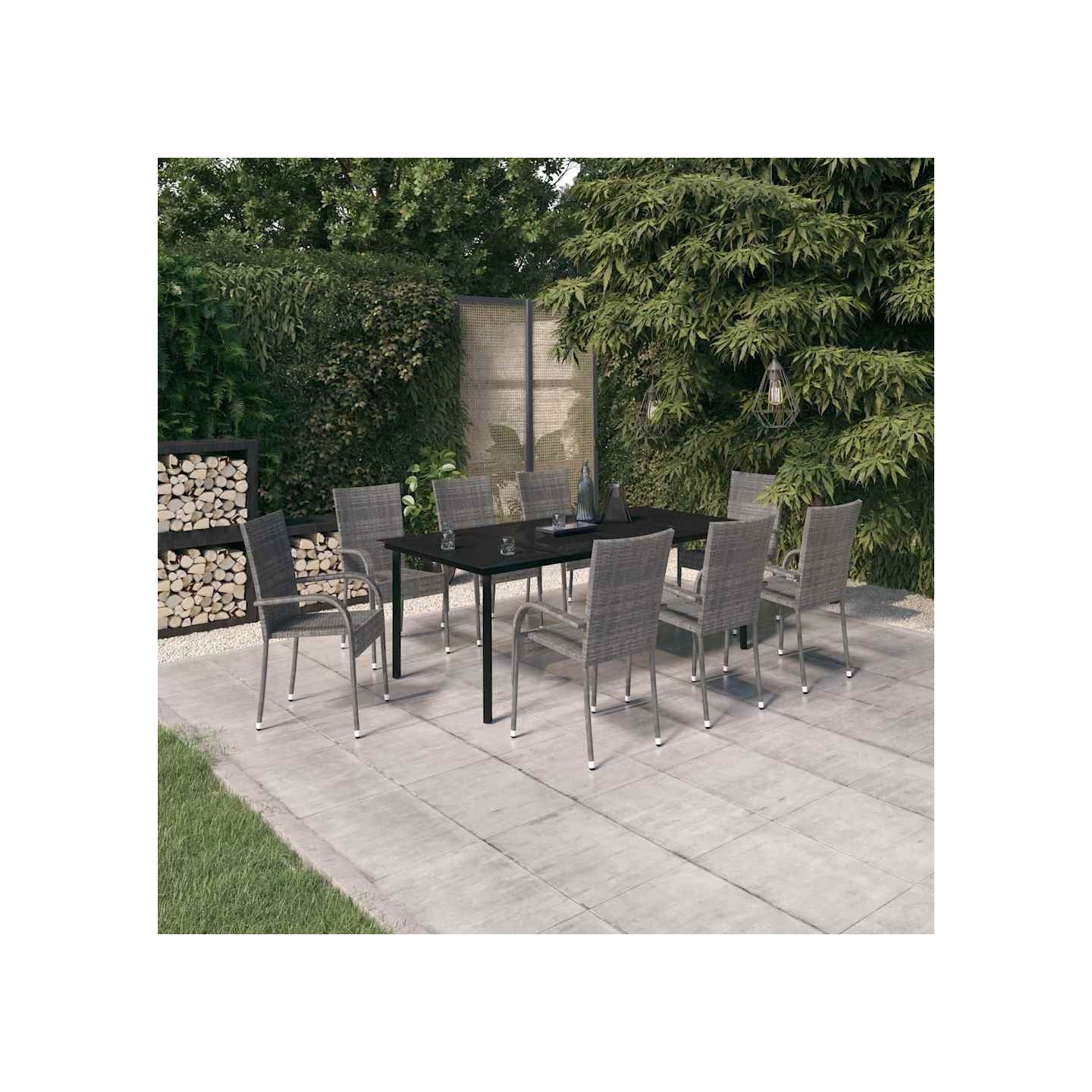 Ensemble à manger de jardin 9 pcs Gris et noir