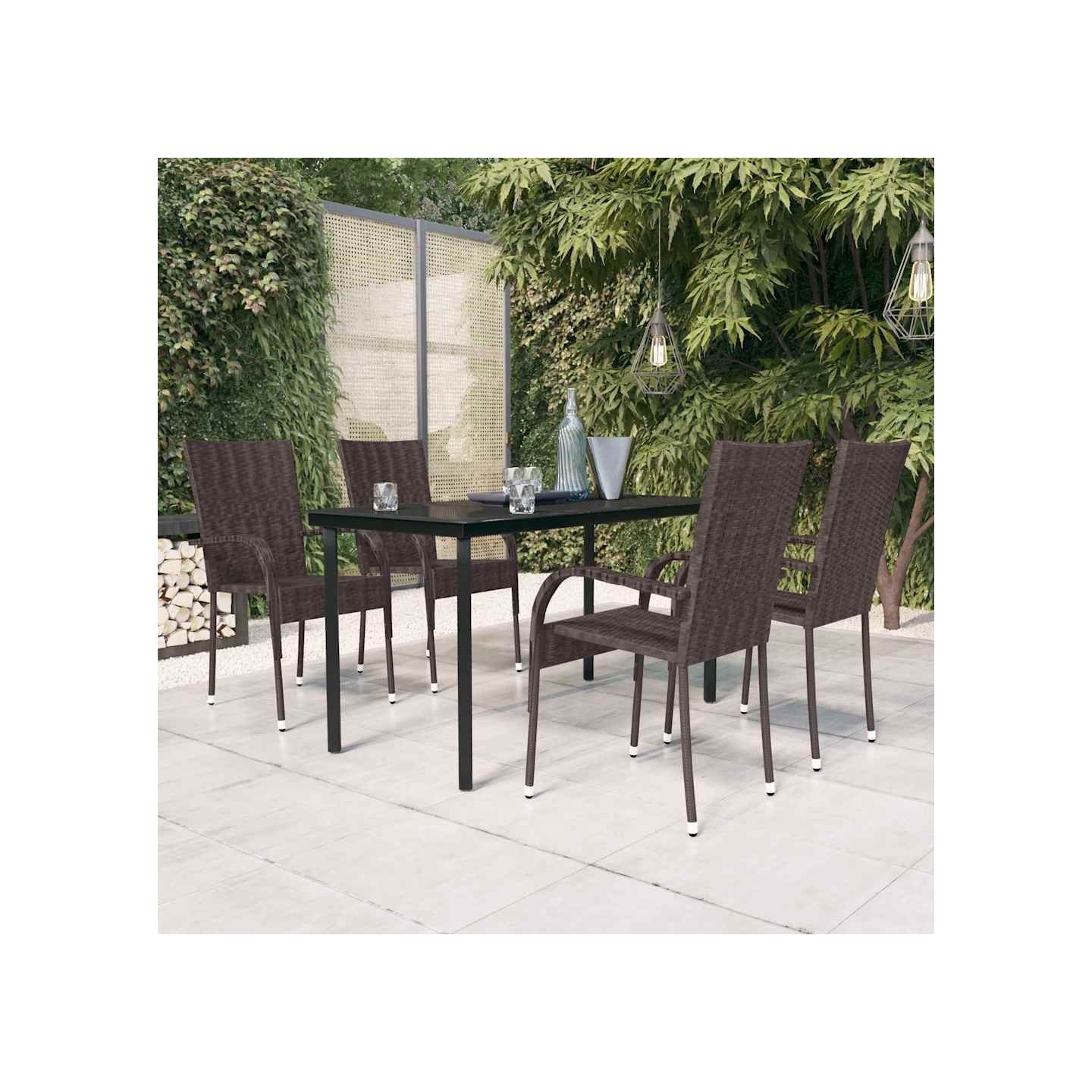 Ensemble à manger de jardin 5 pcs Marron et noir