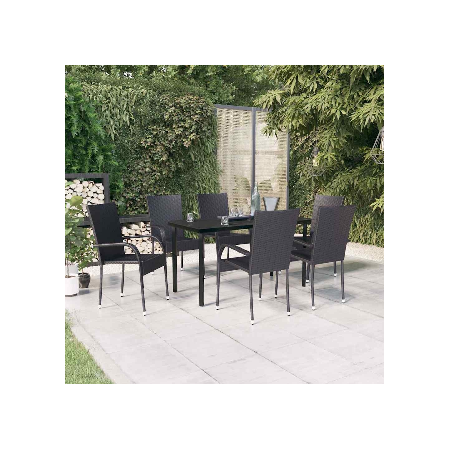 Ensemble à manger de jardin 7 pcs Noir