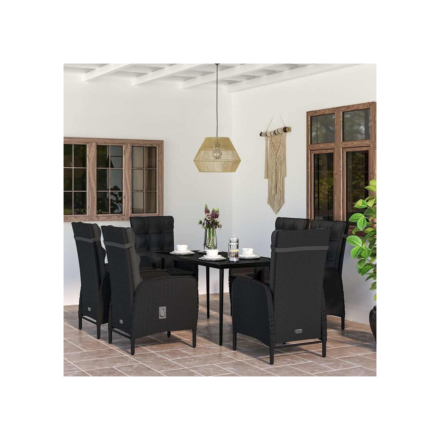 Ensemble à manger de jardin avec coussins 7 pcs Noir