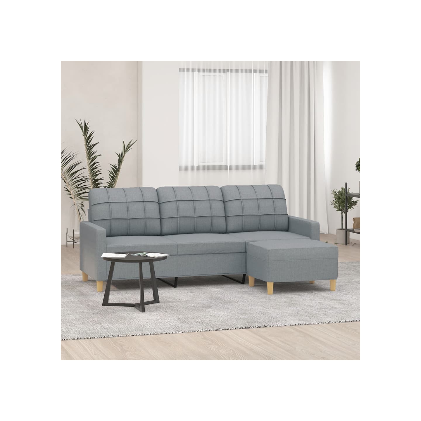 Canapé à 3 places avec repose-pieds Gris clair 180 cm Tissu