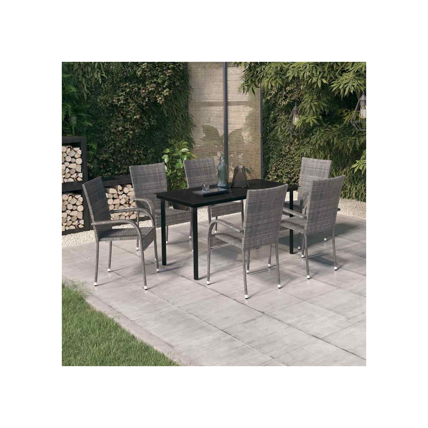 Ensemble à manger de jardin 7 pcs Gris et noir