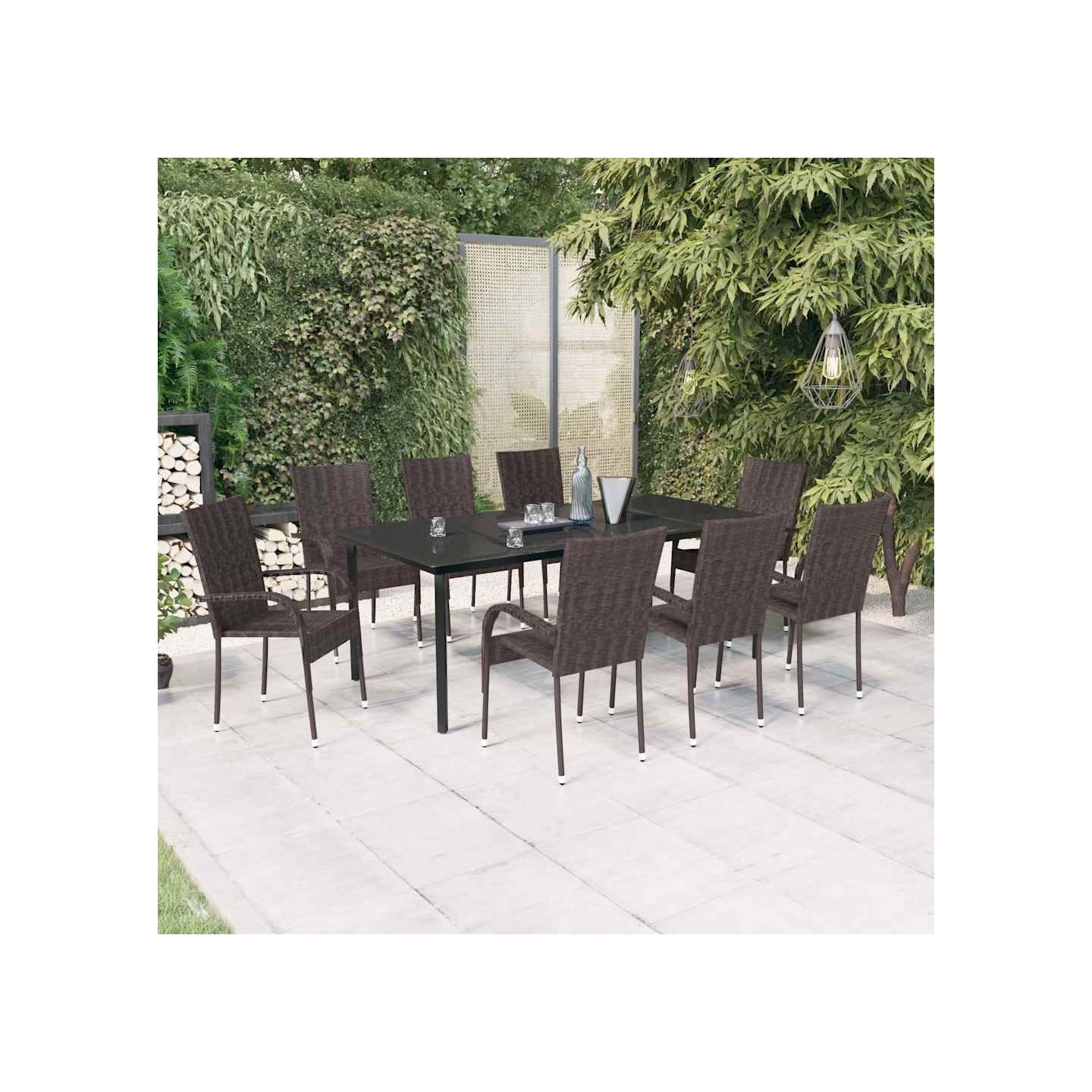 Ensemble à manger de jardin 9 pcs Marron et noir